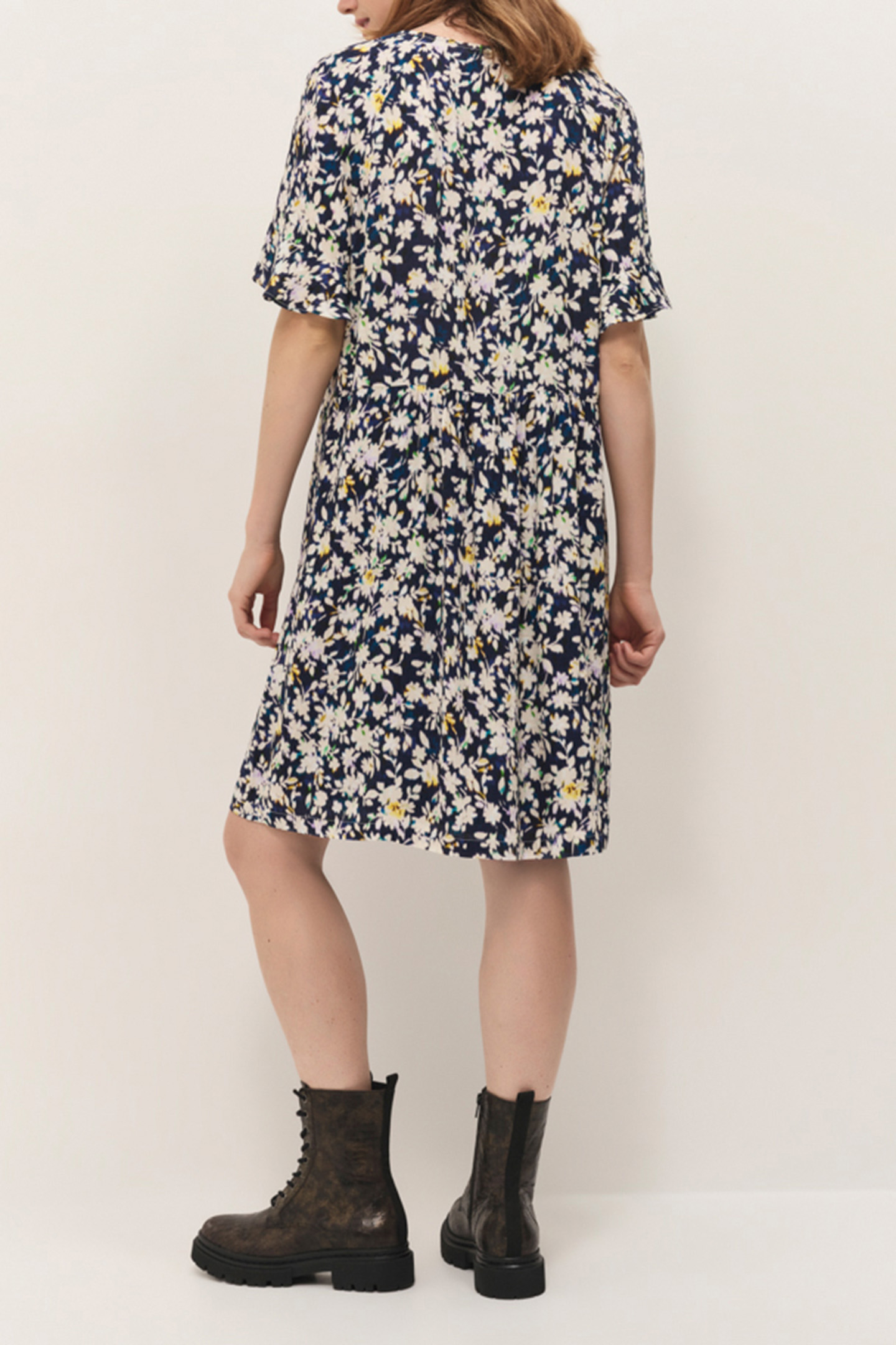 RANDY - NAVY DRESS WITH FLORAL ILLUSION PRINT 2