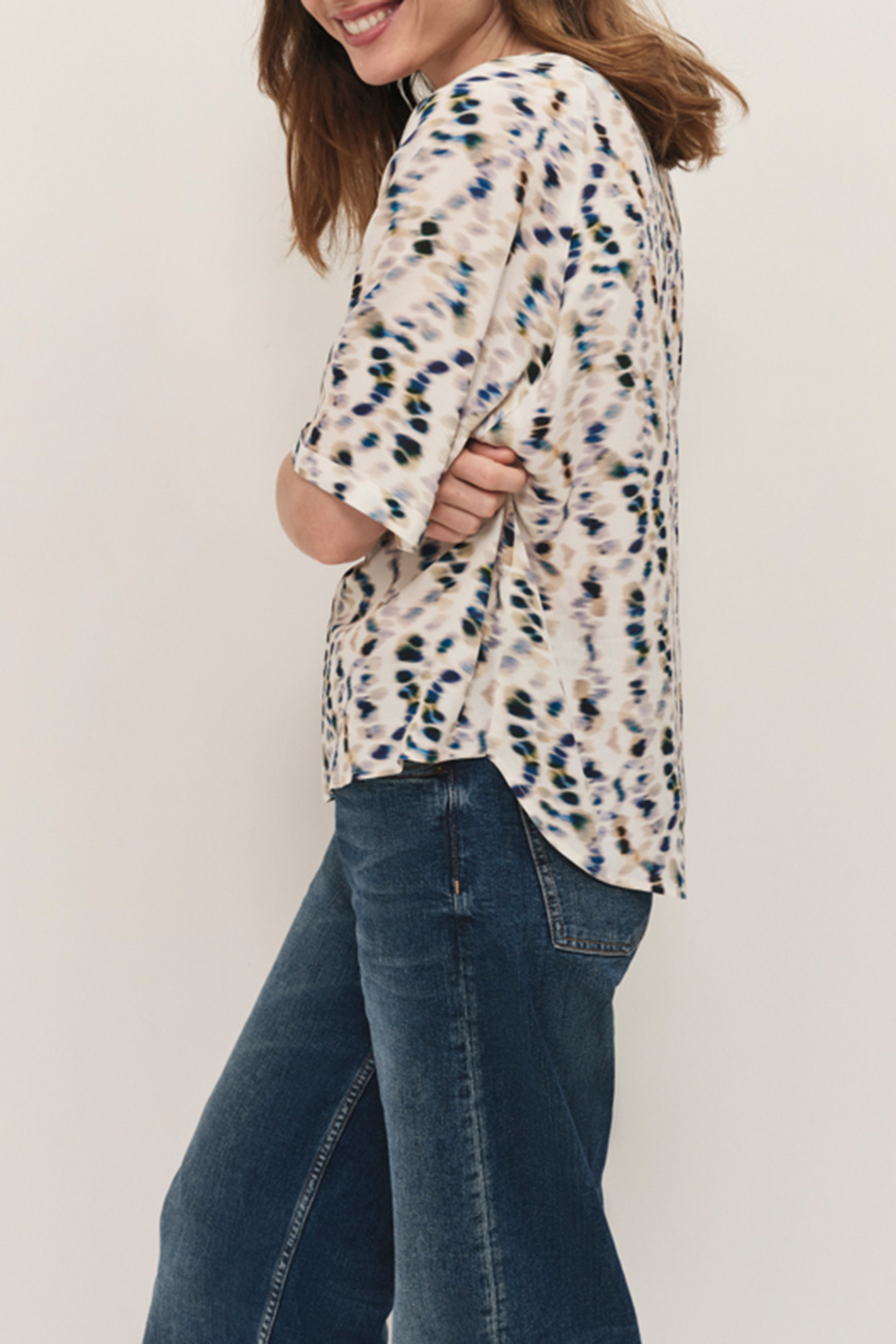 CARVI - ECRU TOP WITH PEARL TREASURE PRINT 6