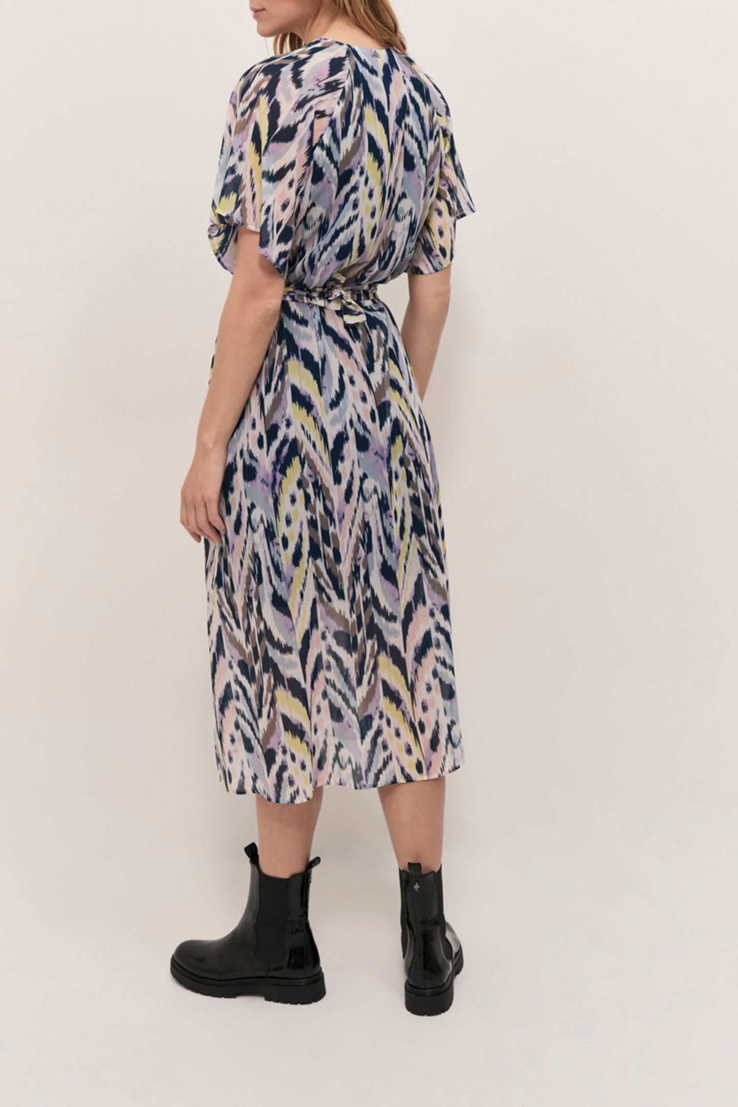 RADKA - OFF WHITE MIDI DRESS WITH LUMINESCENT IKAT PRINT 2