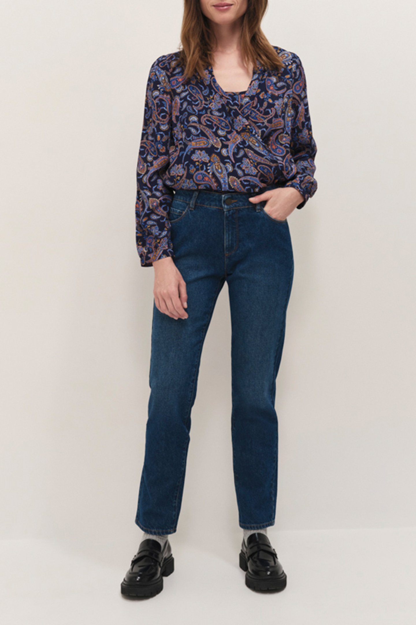 CARA NAVY NEO CASHMERE PRINT BLOUSE 3