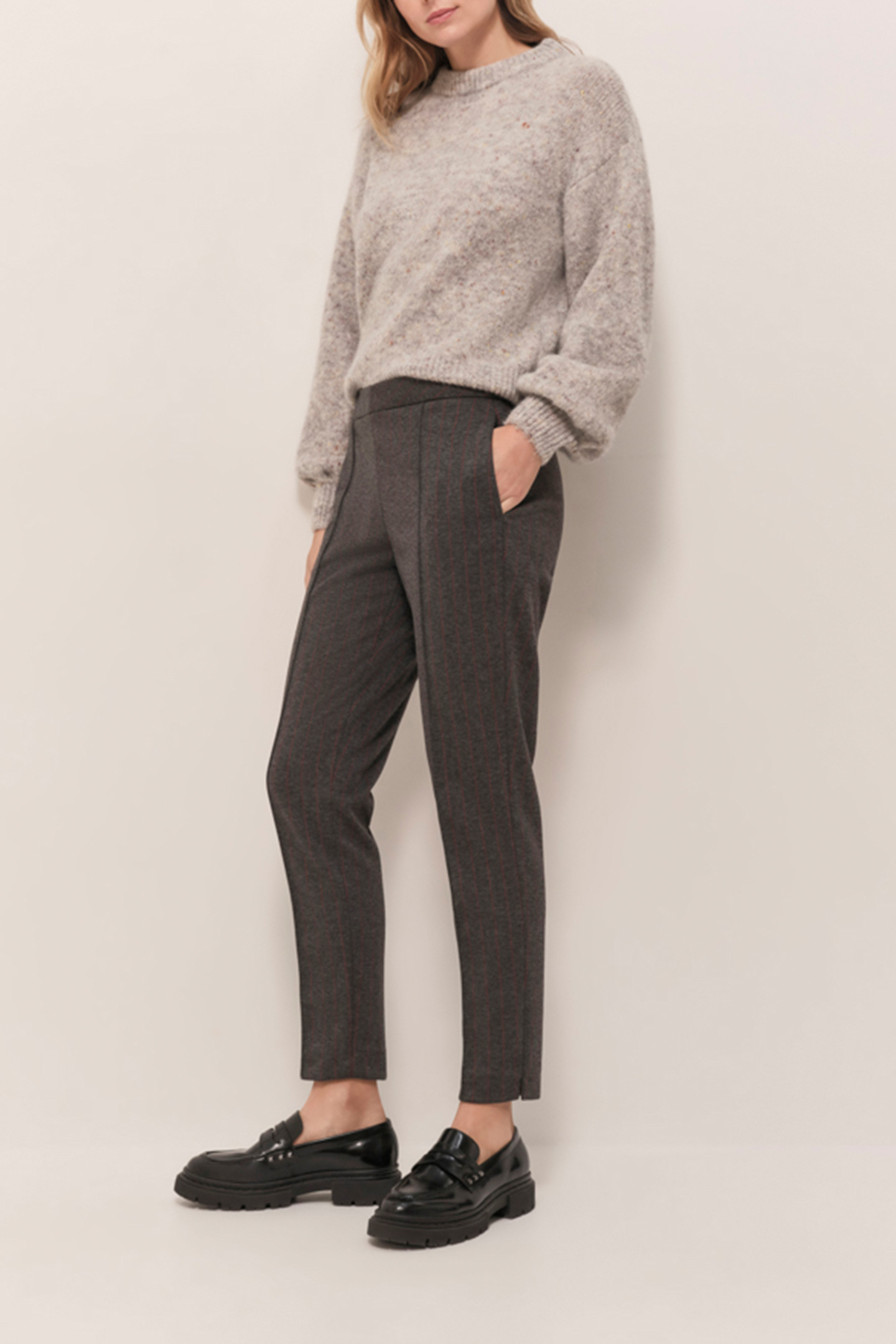 PAN - CHARCOAL GREY MILANO KNITTED CIGARETTE TROUSERS WITH 7 5