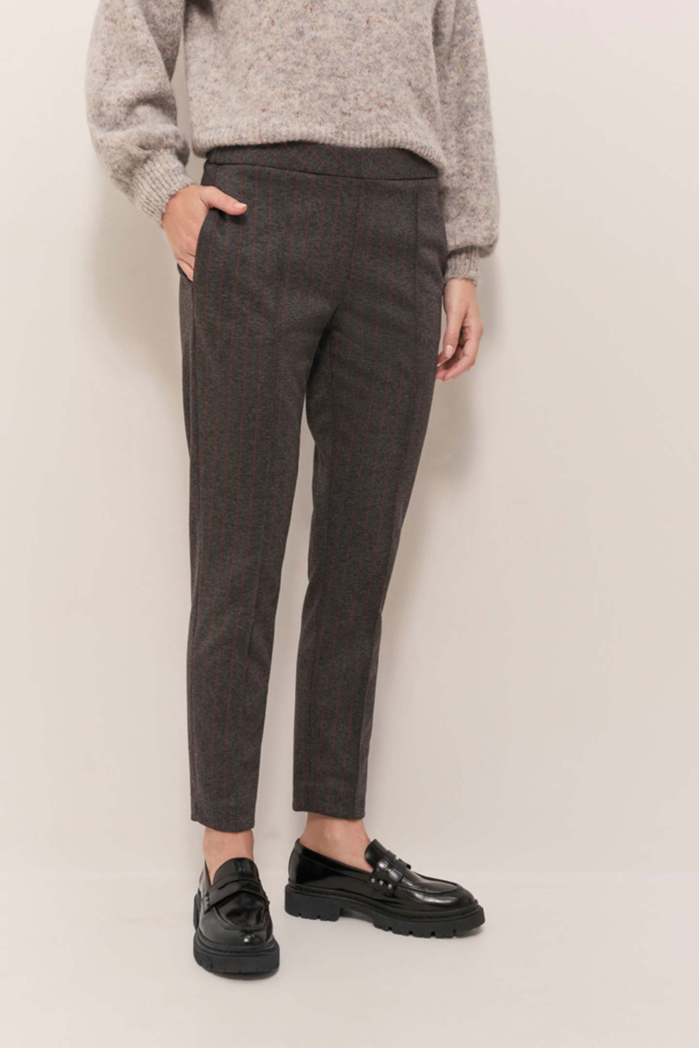PAN - CHARCOAL GREY MILANO KNITTED CIGARETTE TROUSERS WITH 7 1