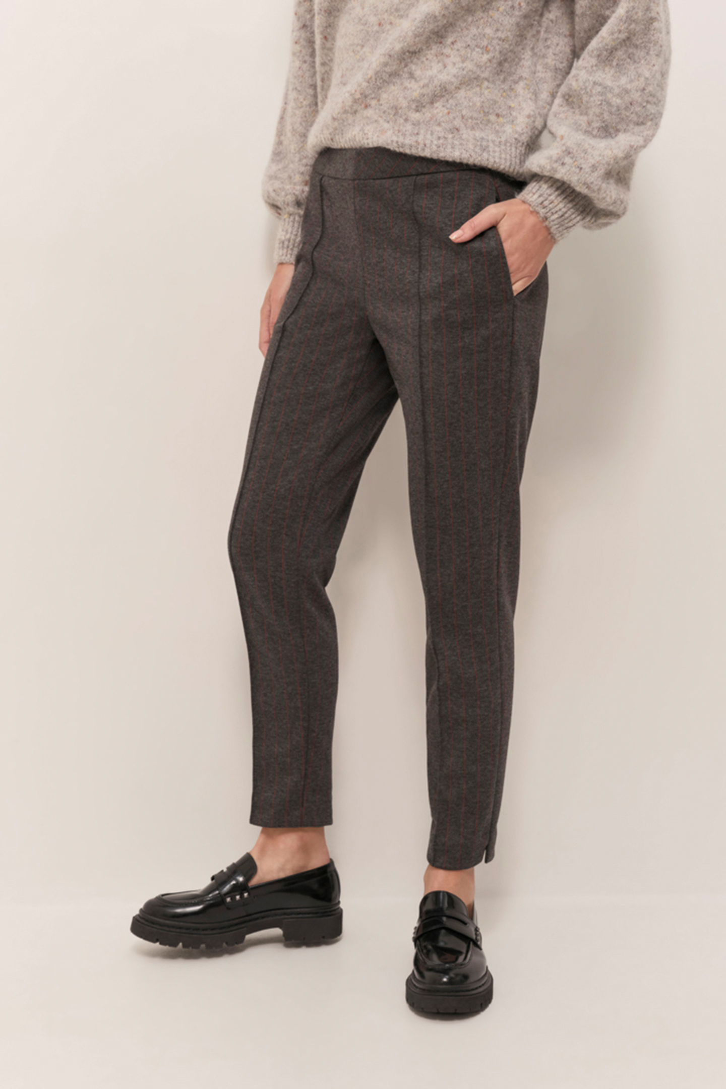 PAN - CHARCOAL GREY MILANO KNITTED CIGARETTE TROUSERS WITH 7 6