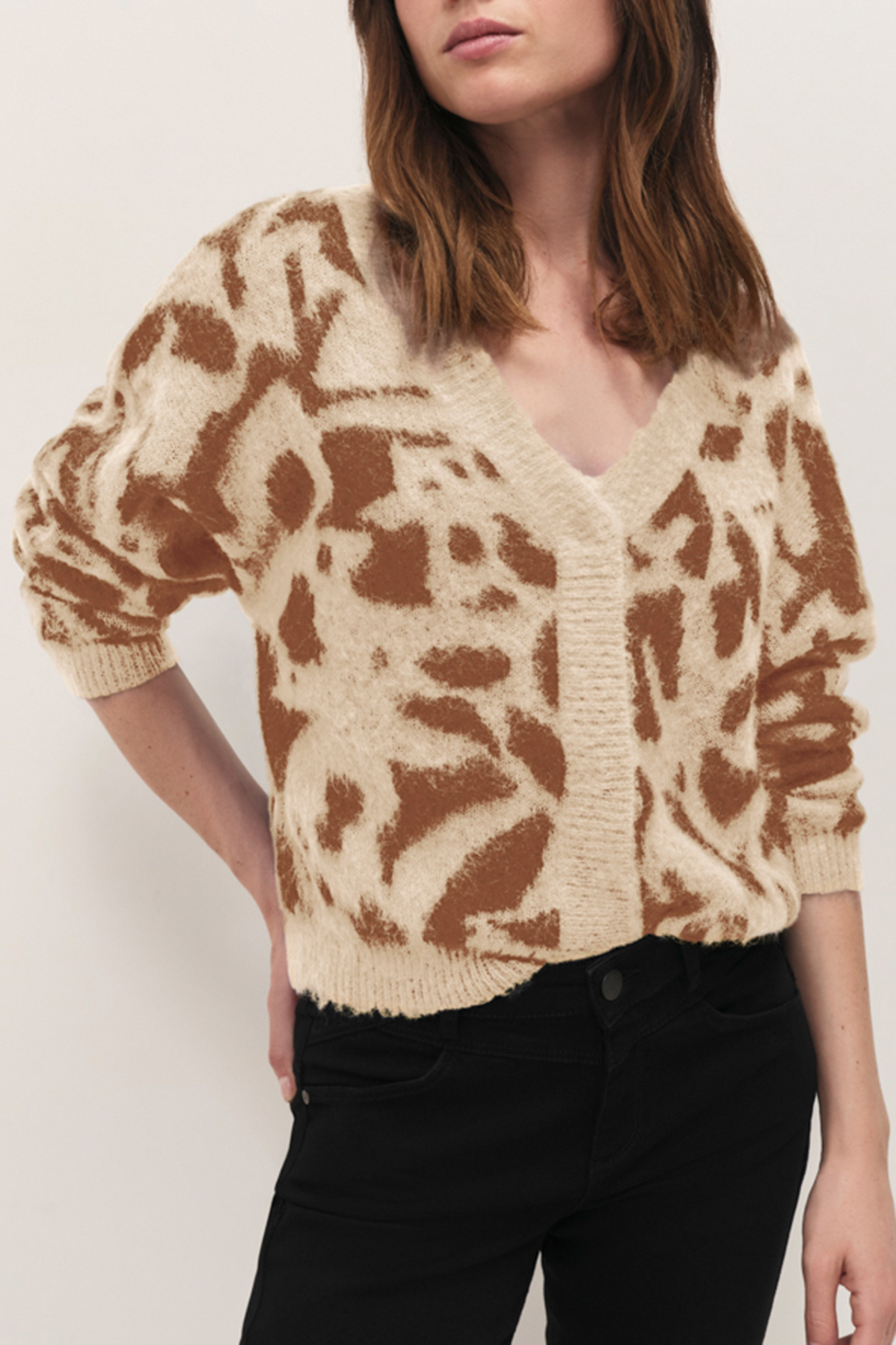 TAMAR - BEIGE KNITTED WINTER SAFARI CARDIGAN, REVERSIBLE FRO 1