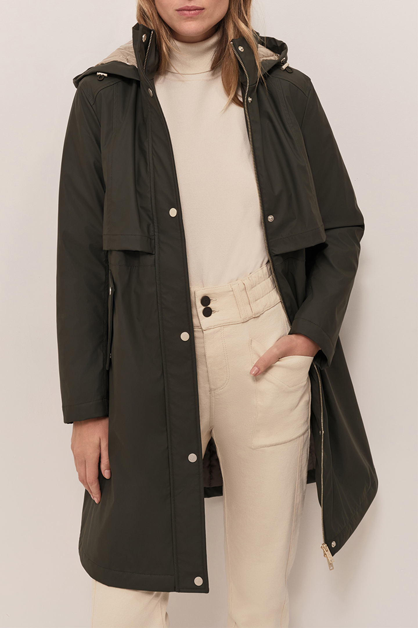 DUFFY - KHAKI WATER-REPELLENT RUBBER PARKA 1