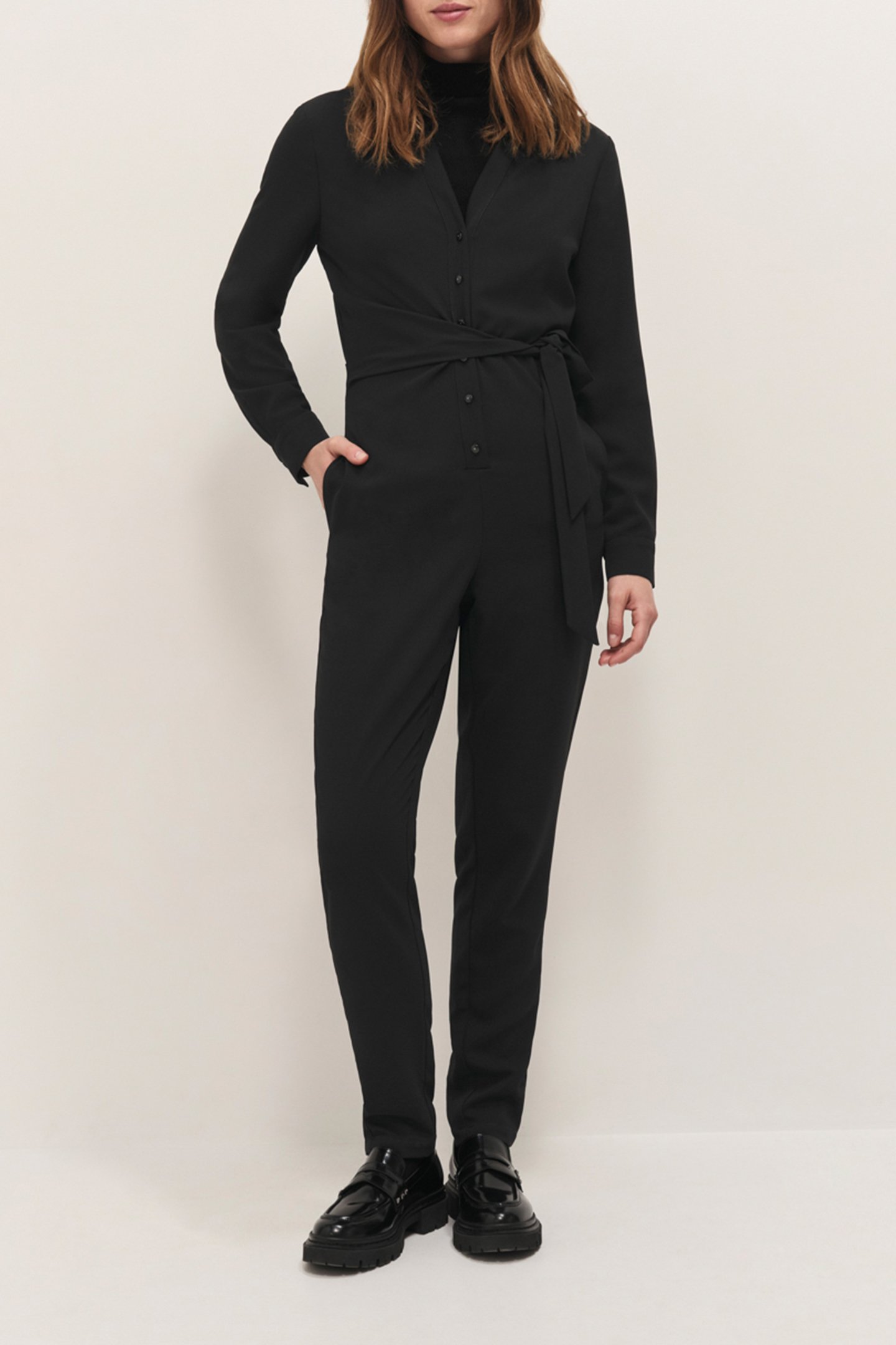 RAG - LONG BLACK JUMPSUIT WITH SIDE TIE 1