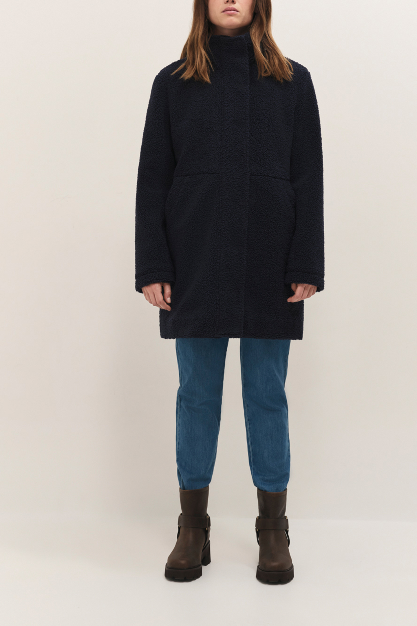 DIANA - NAVY SHERPA BOUCLETTE MID-LENGTH COAT 3