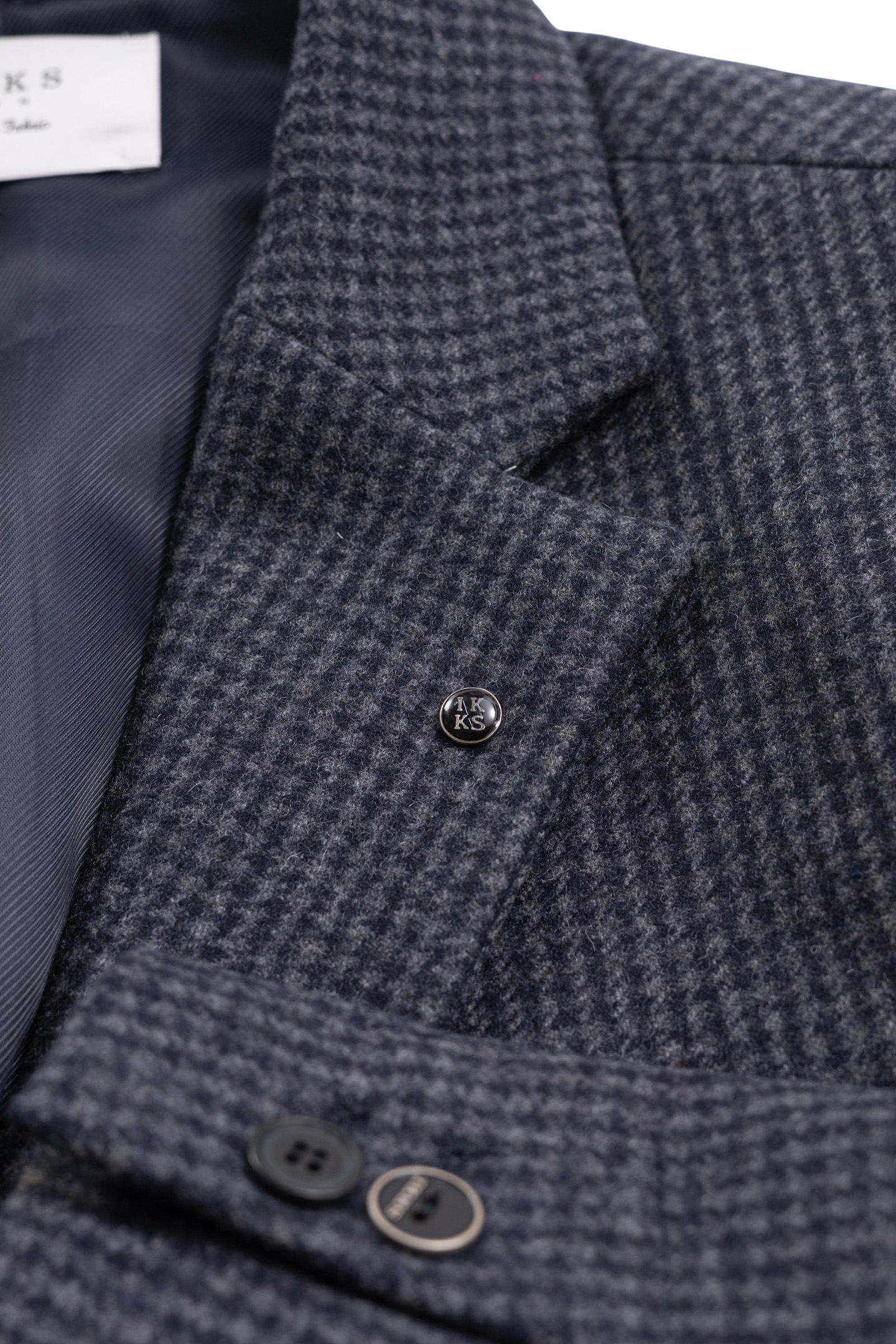 CHECK NAVY WOOL COAT 8