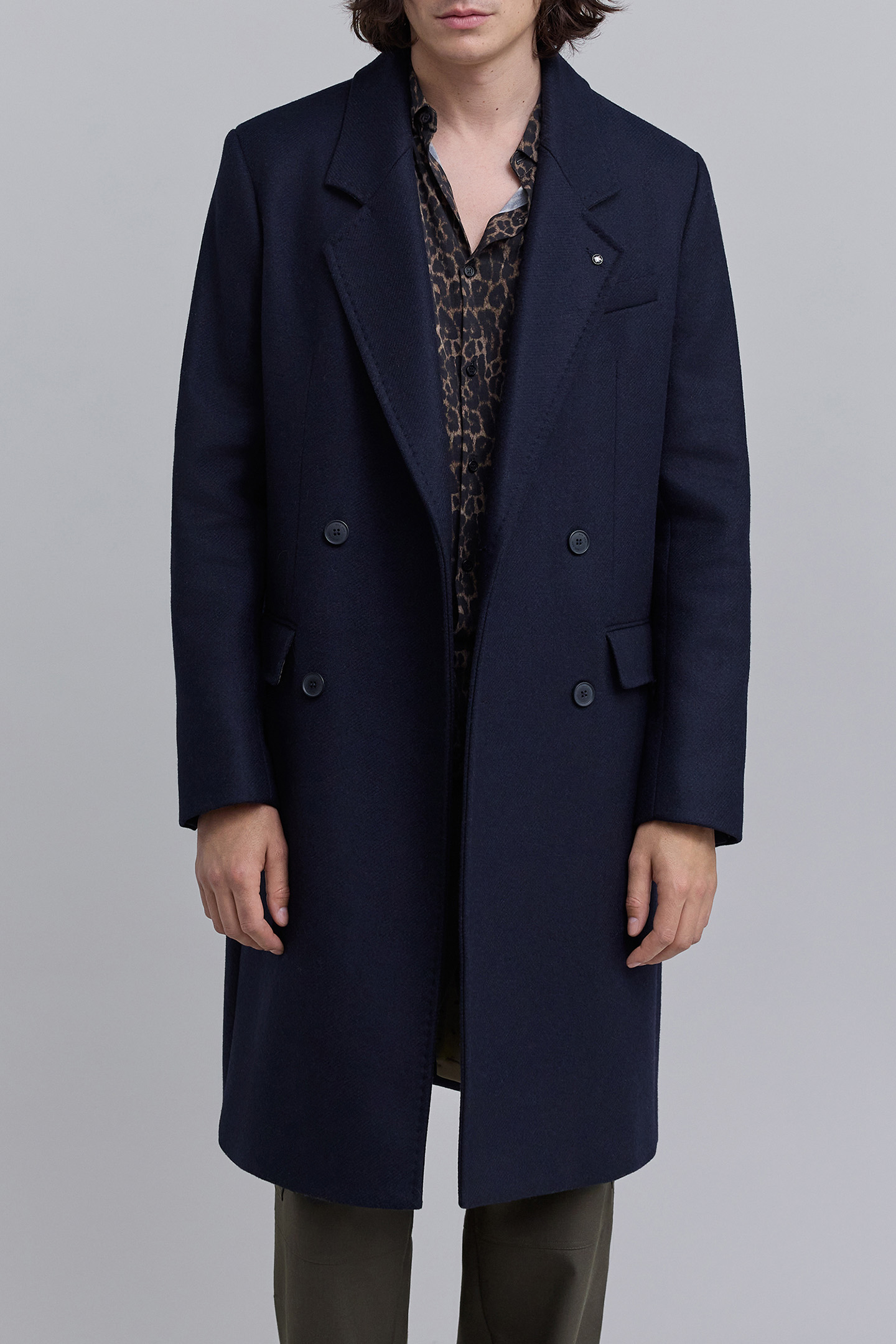LONG NAVY BLUE DOUBLE-BREASTED COAT 1