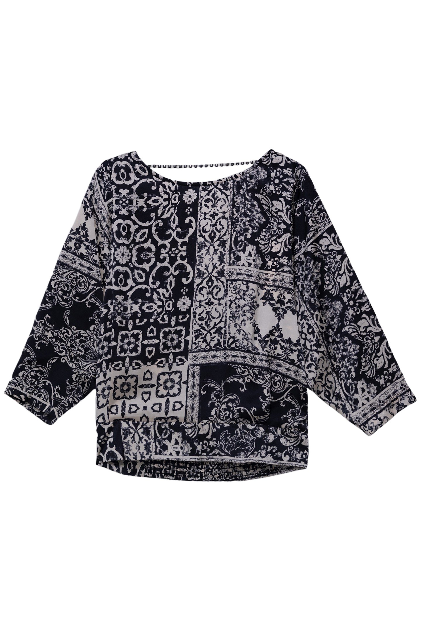 BLACK PATCHWORK SCARF BLOUSE 1