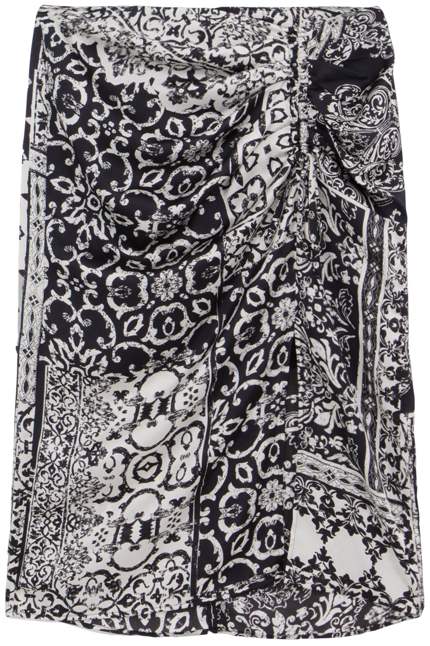 BLACK GATHERED SKIRT PATCHWORK PRINT SCARF WOMAN 5