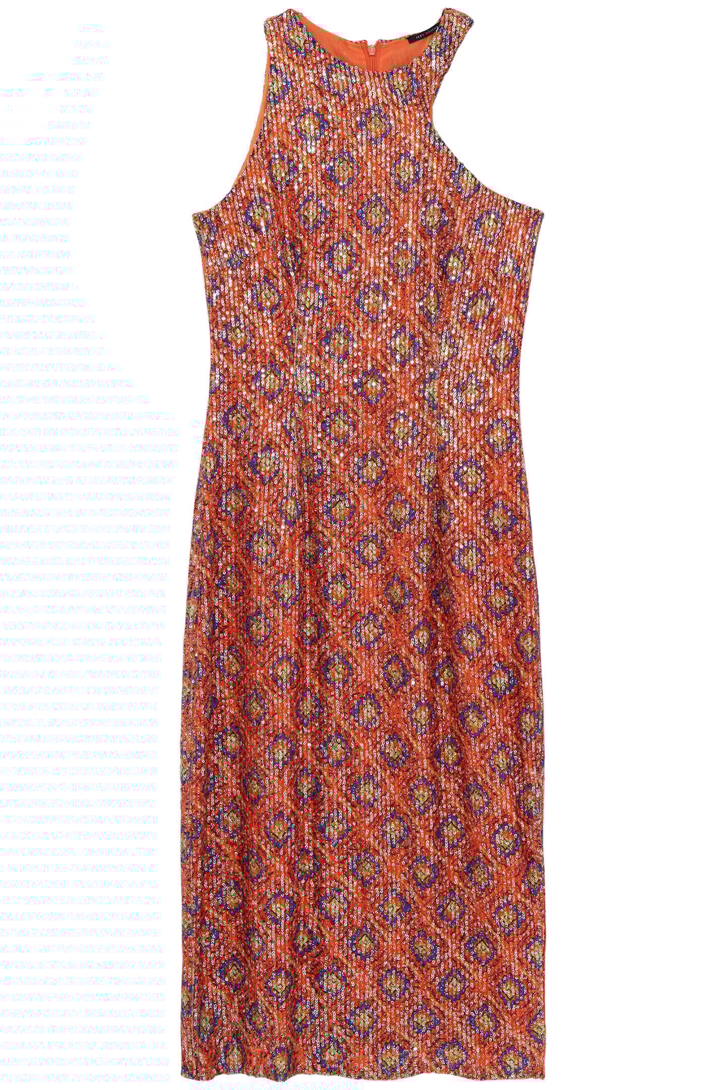 SEQUIN-EMBROIDERED ARABESQUE PRINT MELON MIDI DRESS FOR WOME 3