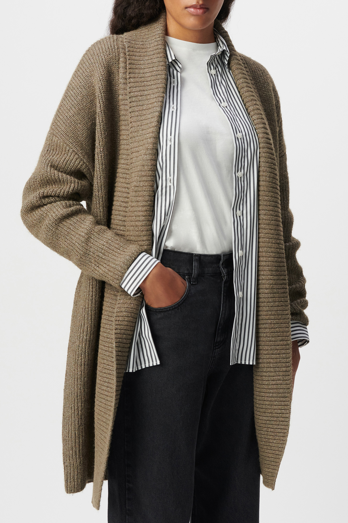 BELTED KHAKI ARMY CARDIGAN LUREX KNIT 5