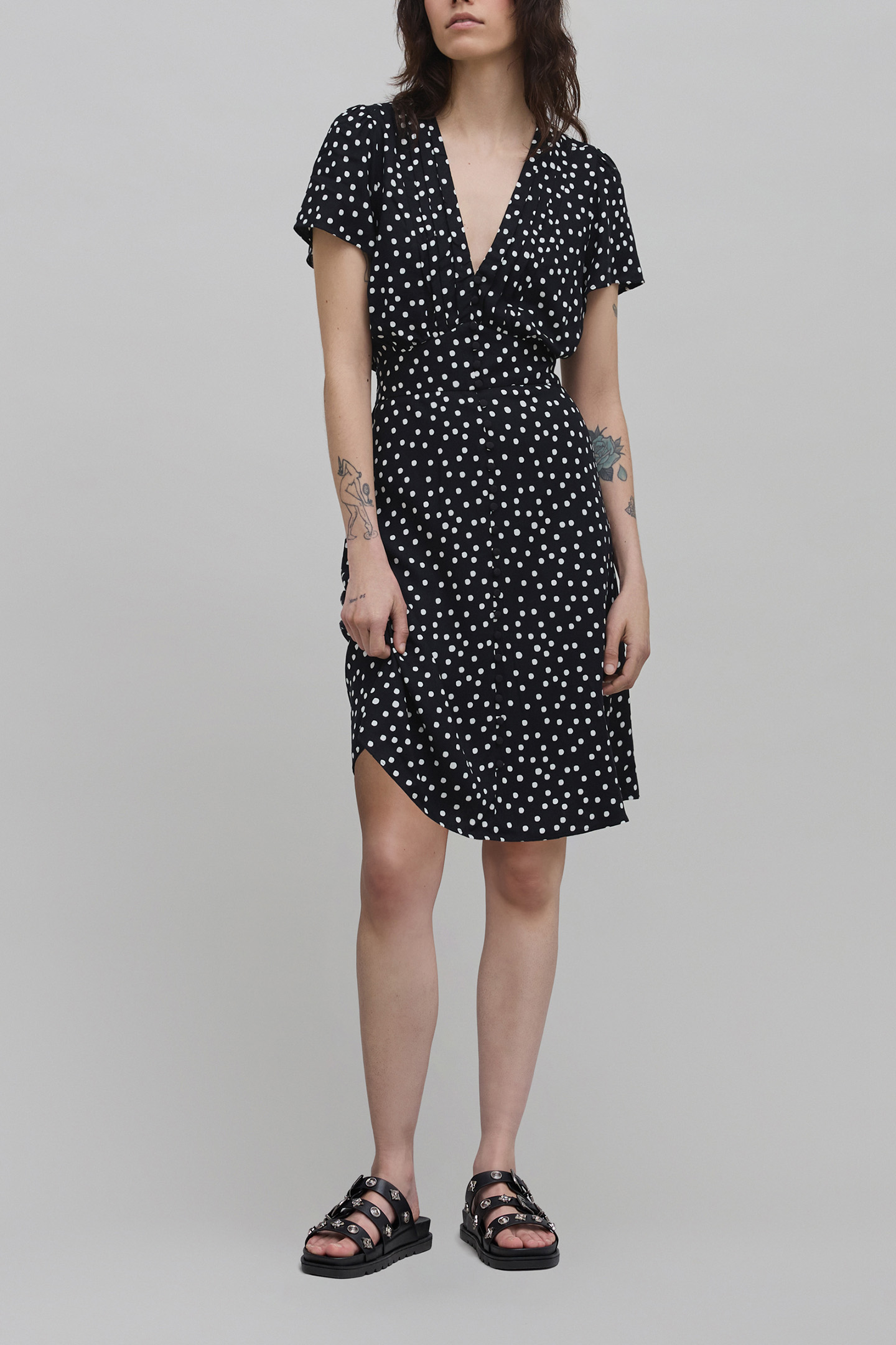 BLACK LENZING™ ECOVERO™ POLKA DOT PRINT DRESS 2