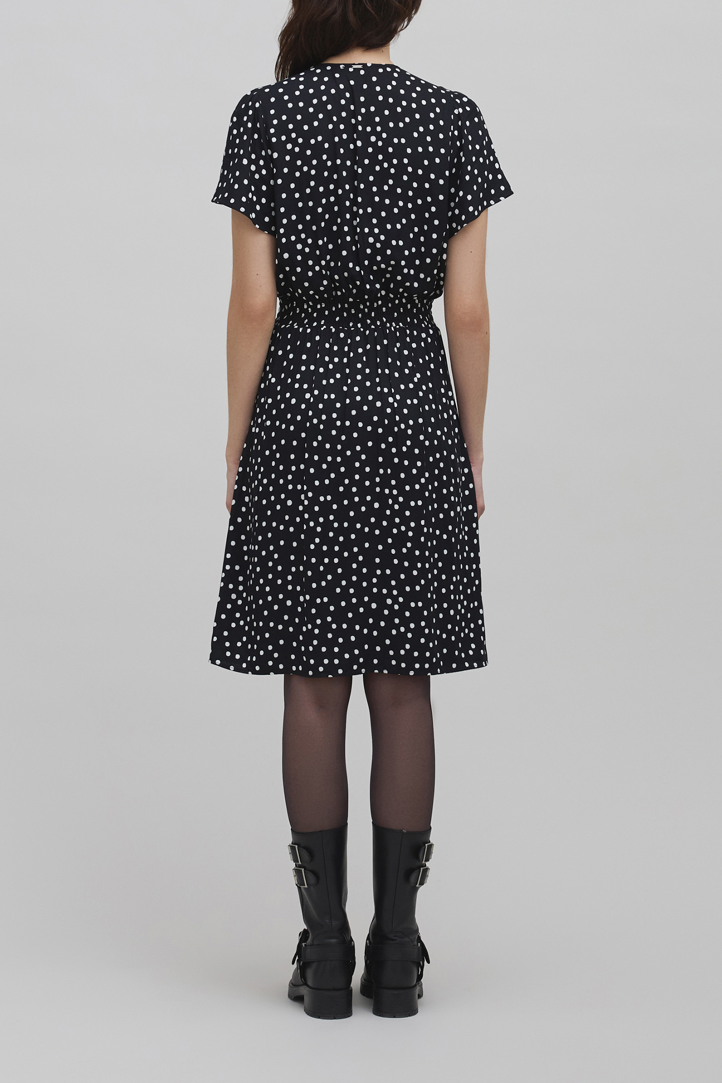 BLACK LENZING™ ECOVERO™ POLKA DOT PRINT DRESS 3