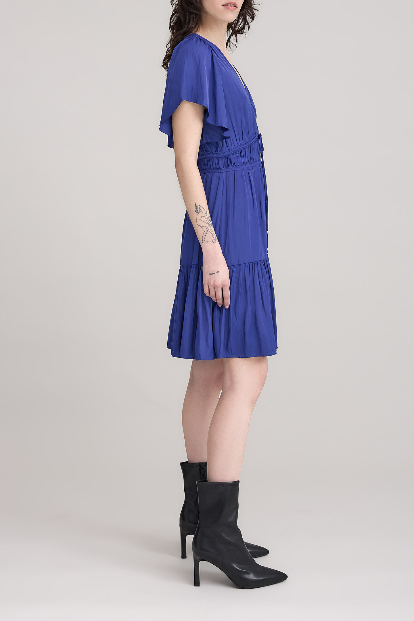 ROYAL BLUE CRUMPLED DRESS WITH BUTTERFLY SLEEVES 4