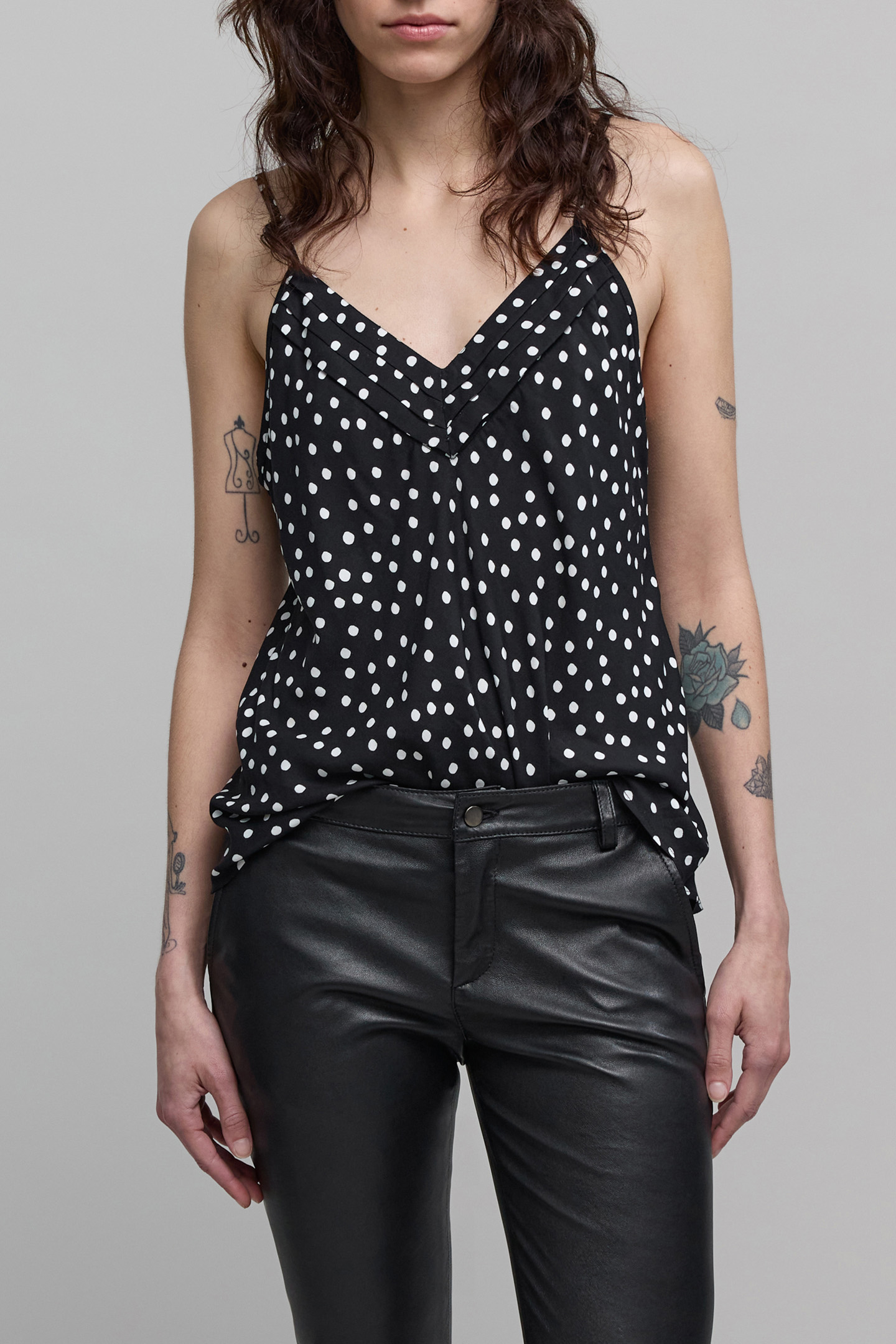 BLACK THIN STRAPS CAMISOLE LENZING™ ECOVERO™ POLKA DOTS by IKKS