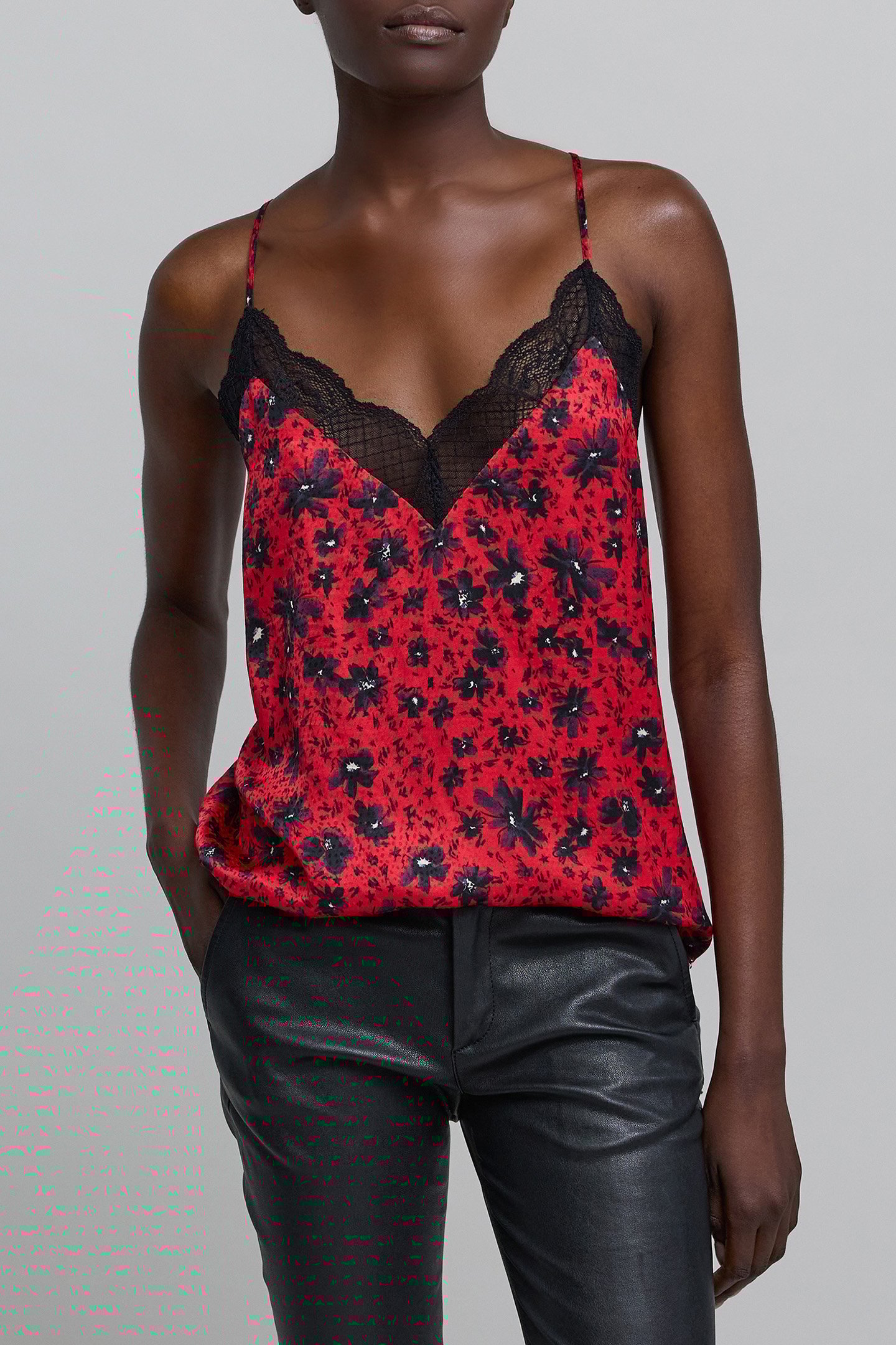 RED FLORAL PRINT CAMISOLE WITH THIN STRAPS by IKKS