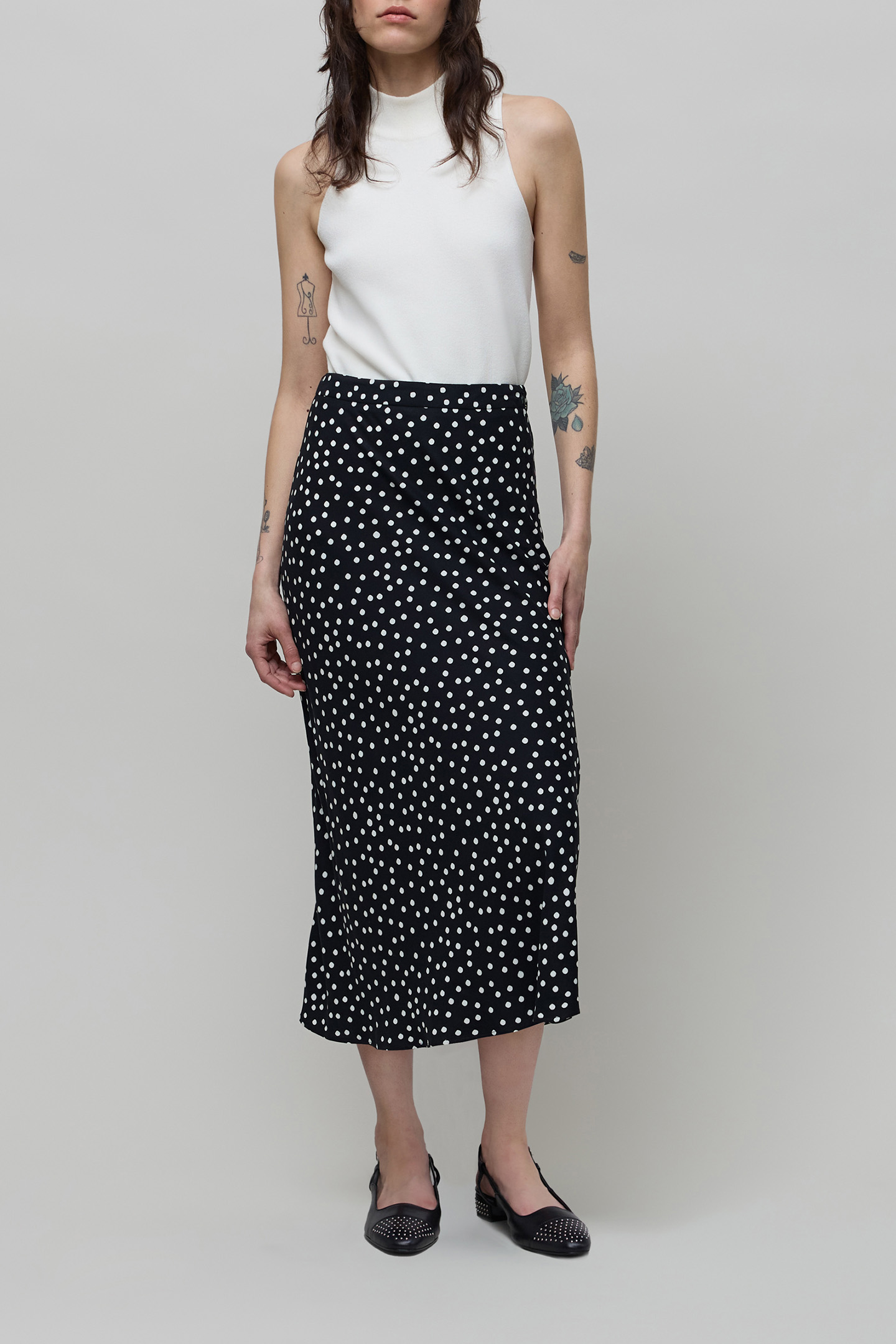 BLACK MIDI SKIRT LENZING™ ECOVERO™ WOMEN'S POLKA DOT PRINT 3