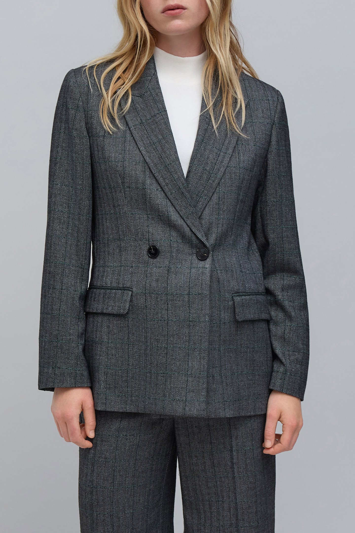 BLACK HERRINGBONE CHECK SUIT JACKET by IKKS