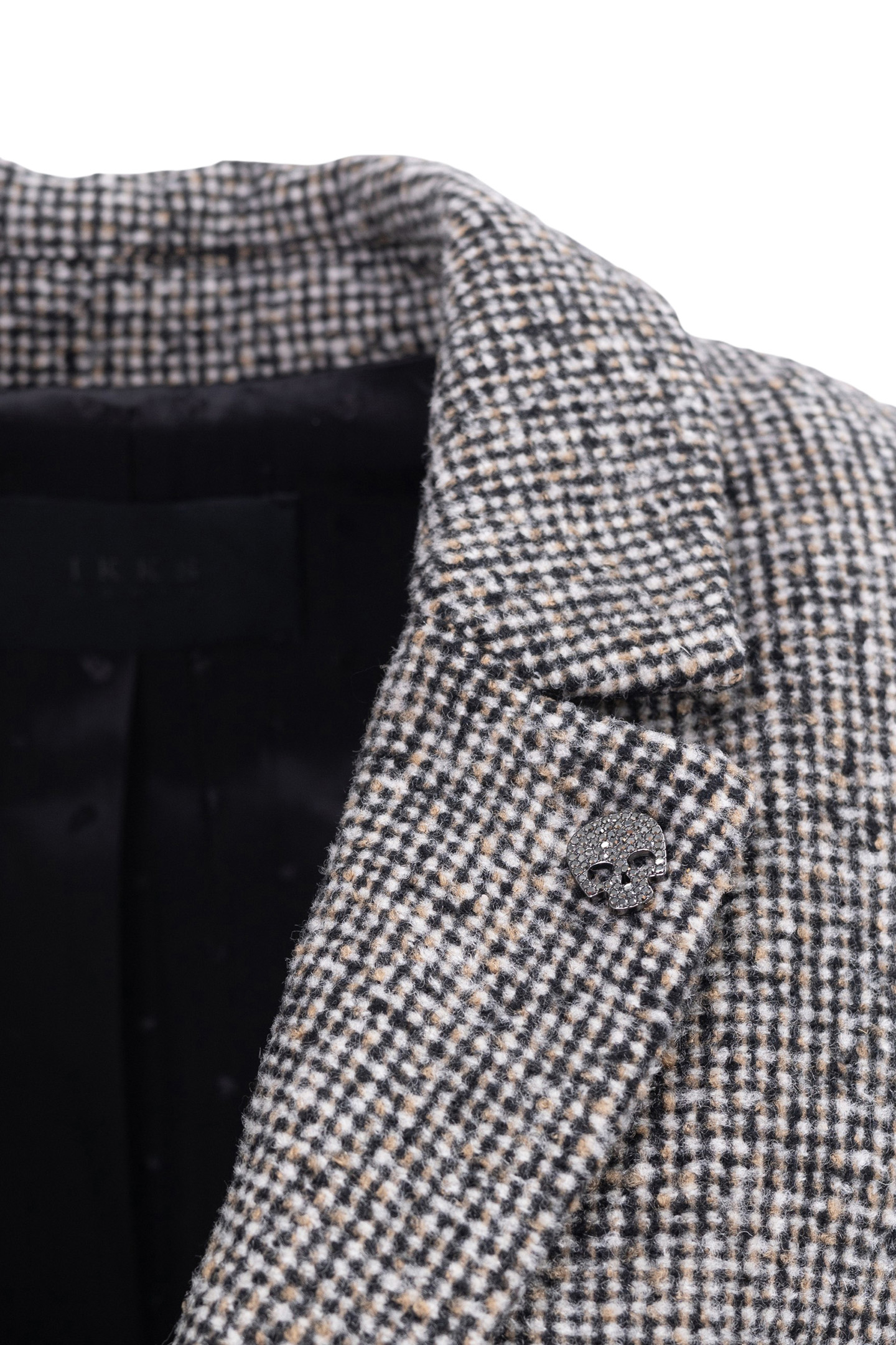 BLACK MID-LENGTH COAT IN MOTTLED WOOL EMBROIDERY 4