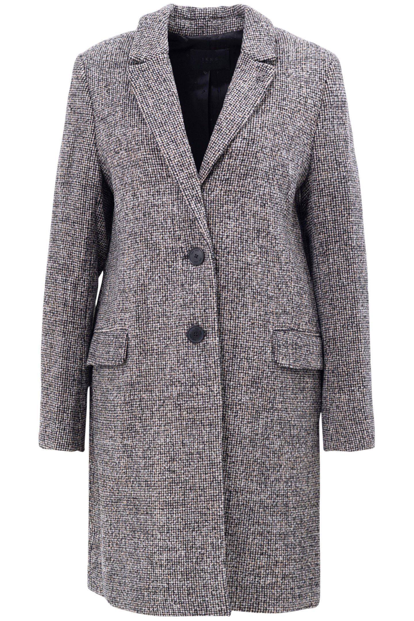 BLACK MID-LENGTH COAT IN MOTTLED WOOL EMBROIDERY 1