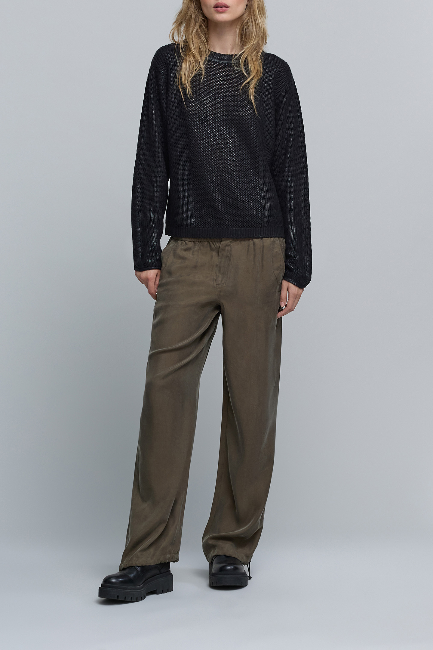 BLACK OPENWORK KNIT SWEATER 3