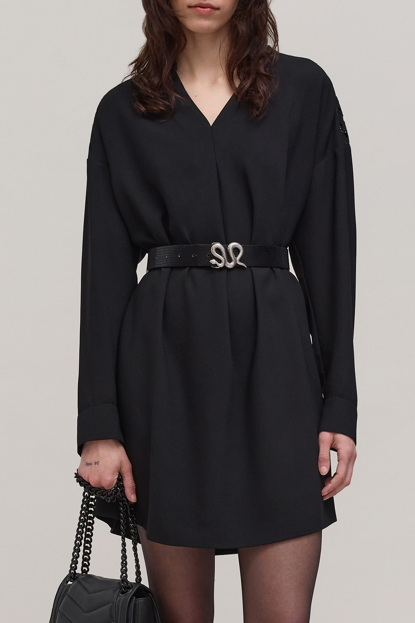 BLACK DRESS WITH LACE GUIPURE SLEEVES by IKKS