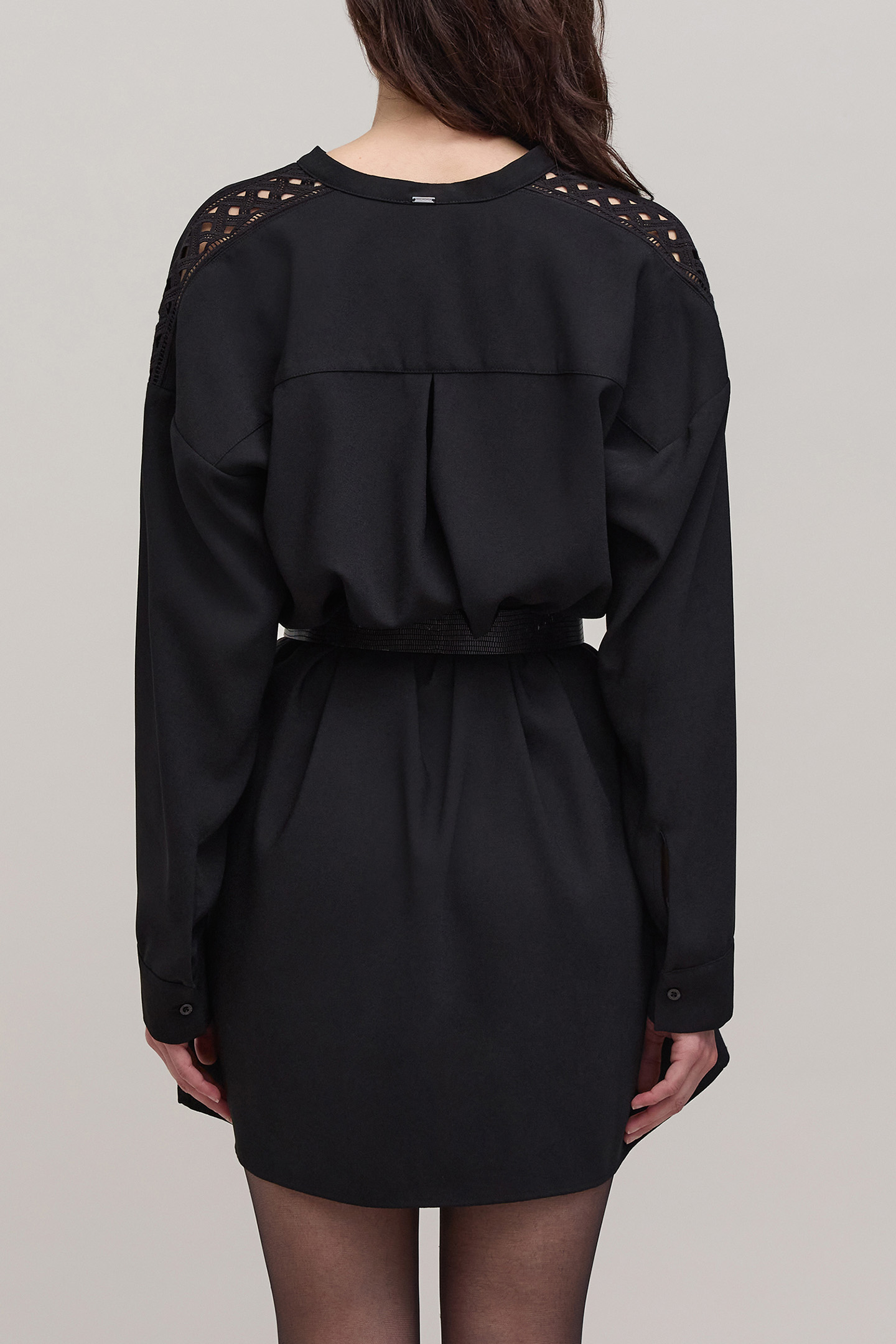 BLACK DRESS WITH LACE GUIPURE SLEEVES 2