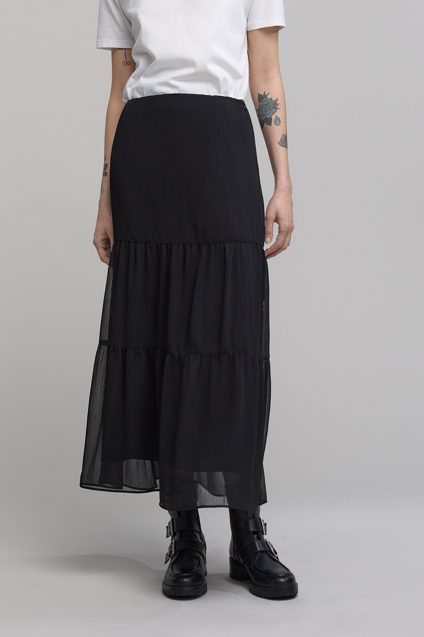 LONG BLACK CREPE VEIL SKIRT by IKKS
