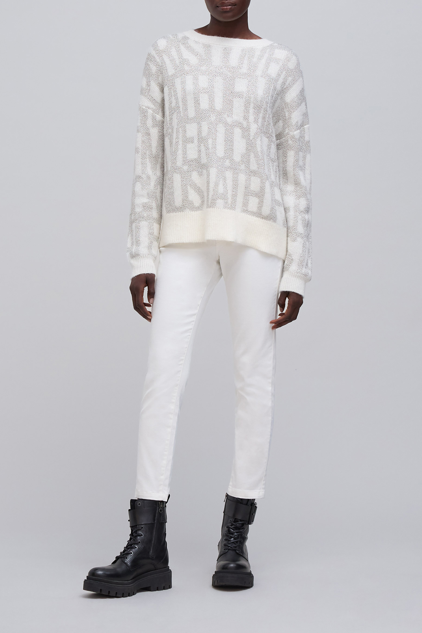 ECRU JACQUARD KNIT SWEATER WITH LUREX PATTERN 3