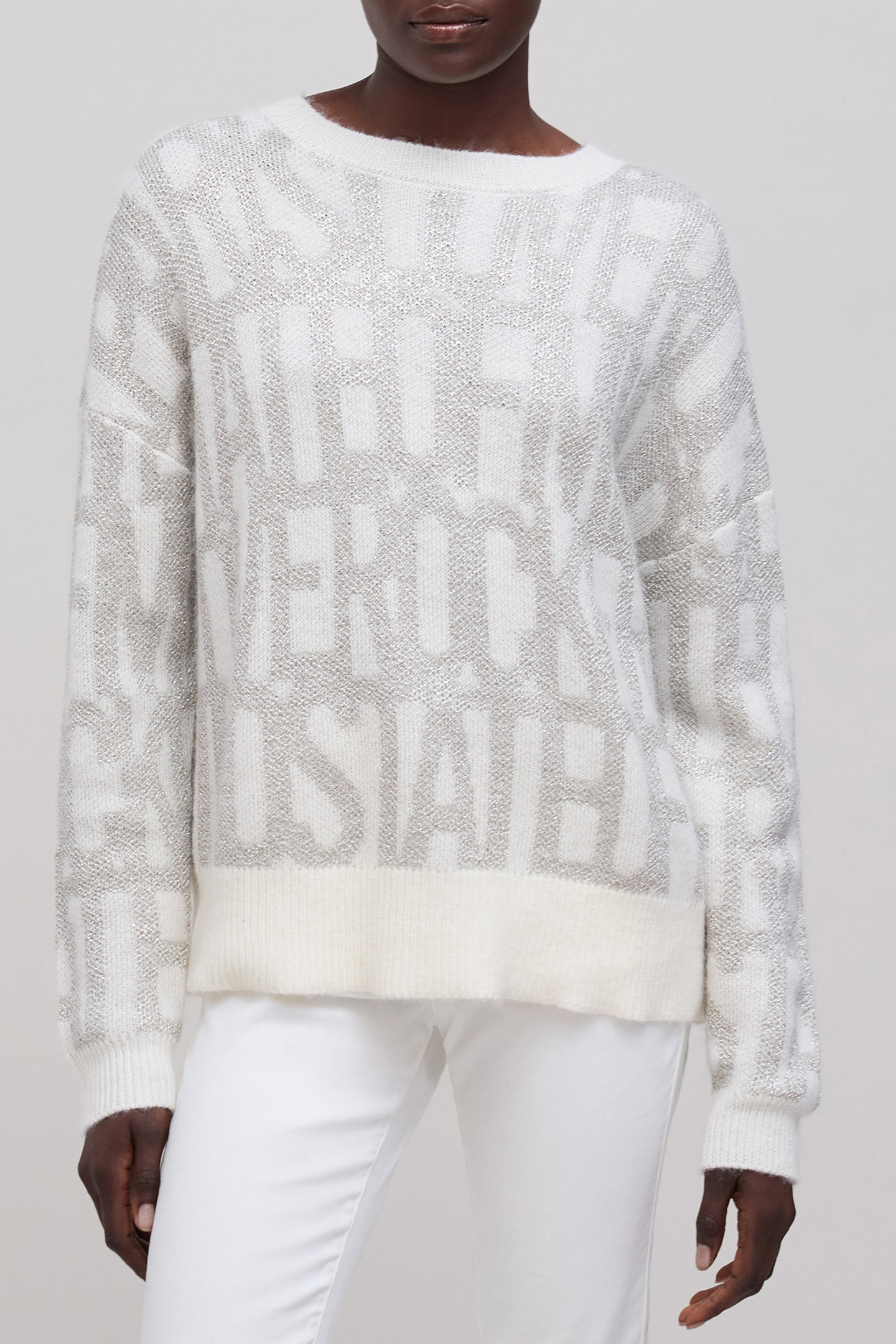 ECRU JACQUARD KNIT SWEATER WITH LUREX PATTERN 1