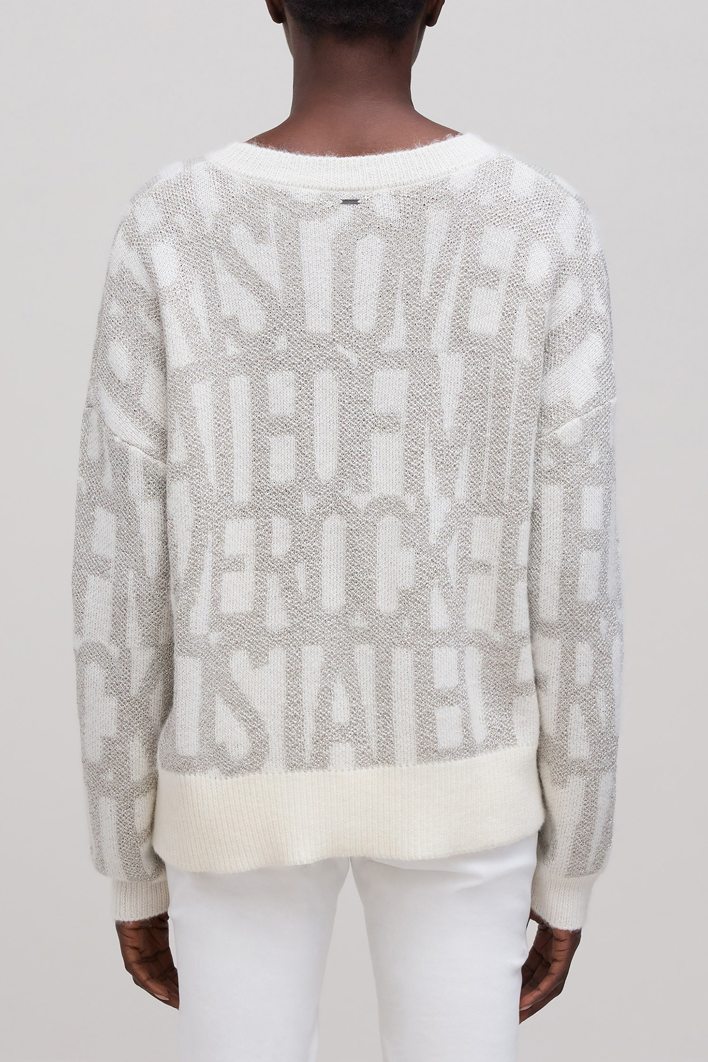 ECRU JACQUARD KNIT SWEATER WITH LUREX PATTERN 2