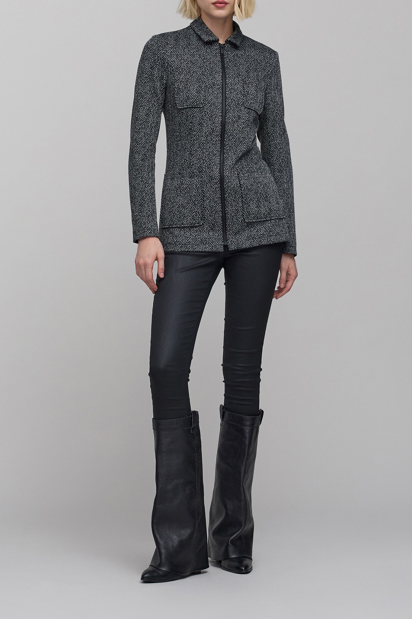 GREY HERRINGBONE-KNIT ZIP-UP JACKET 3