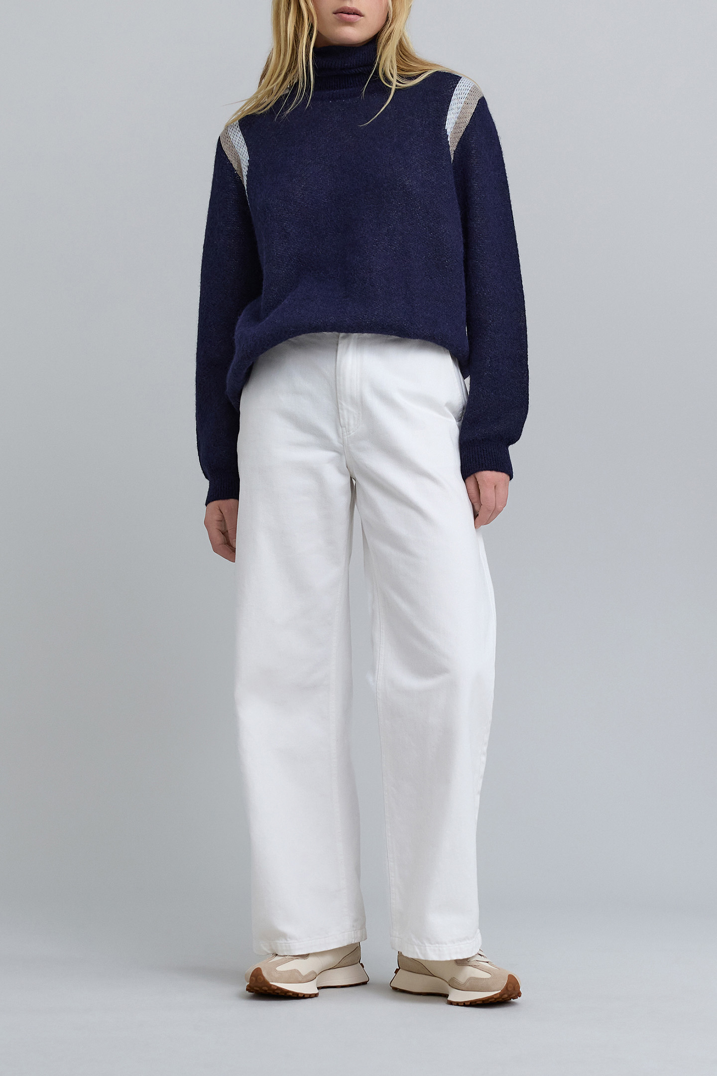 NAVY KNIT JACQUARD STRIPED SWEATER 3