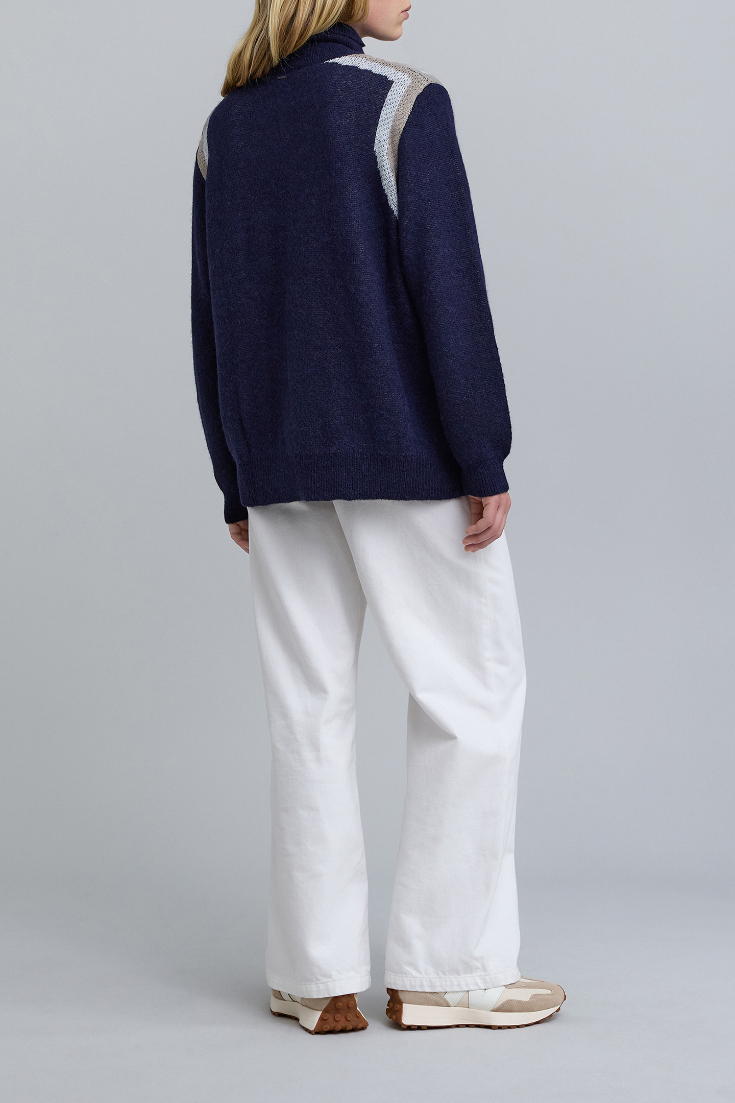 NAVY KNIT JACQUARD STRIPED SWEATER 4