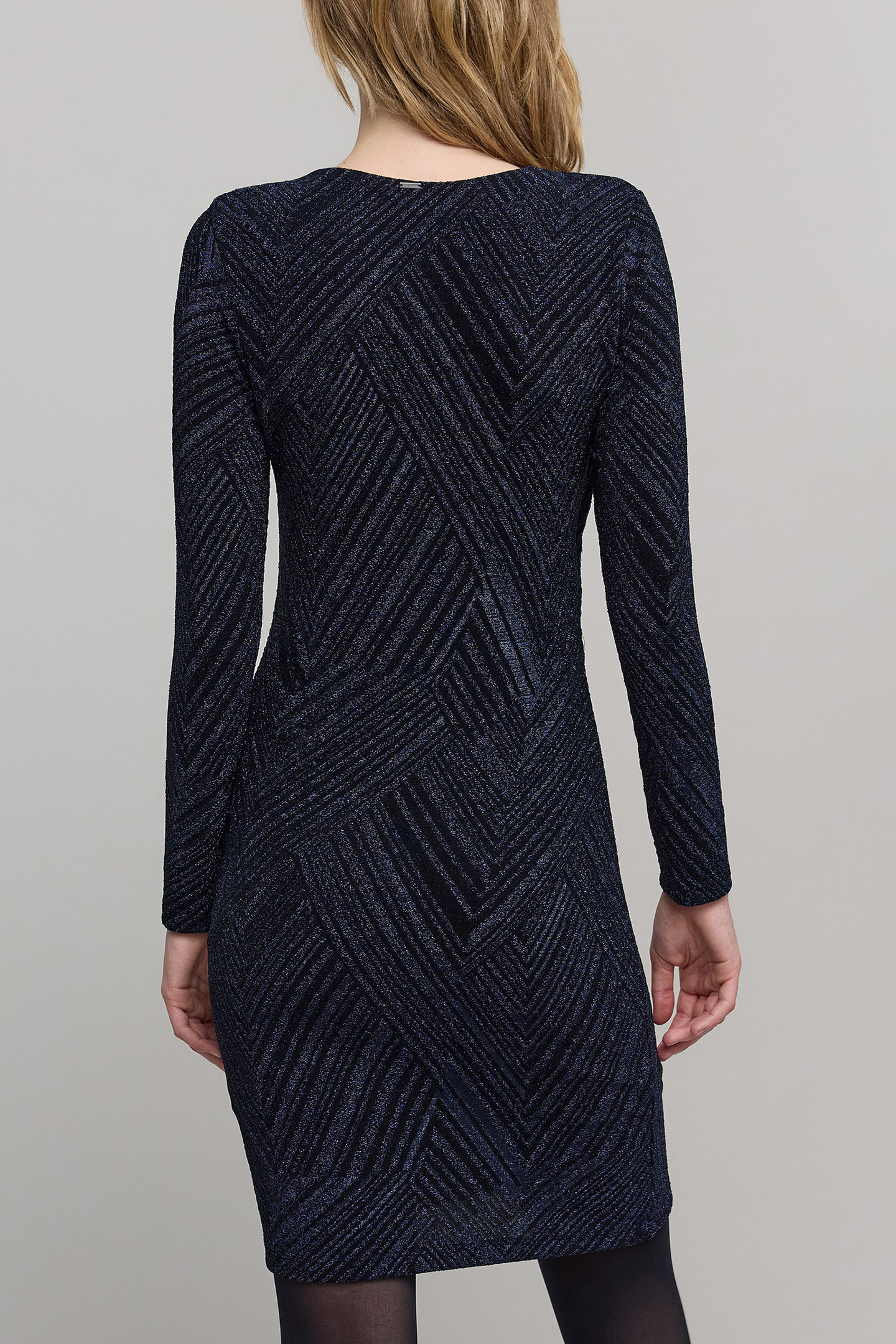 NAVY METALLIC KNIT DRAPED DRESS 2