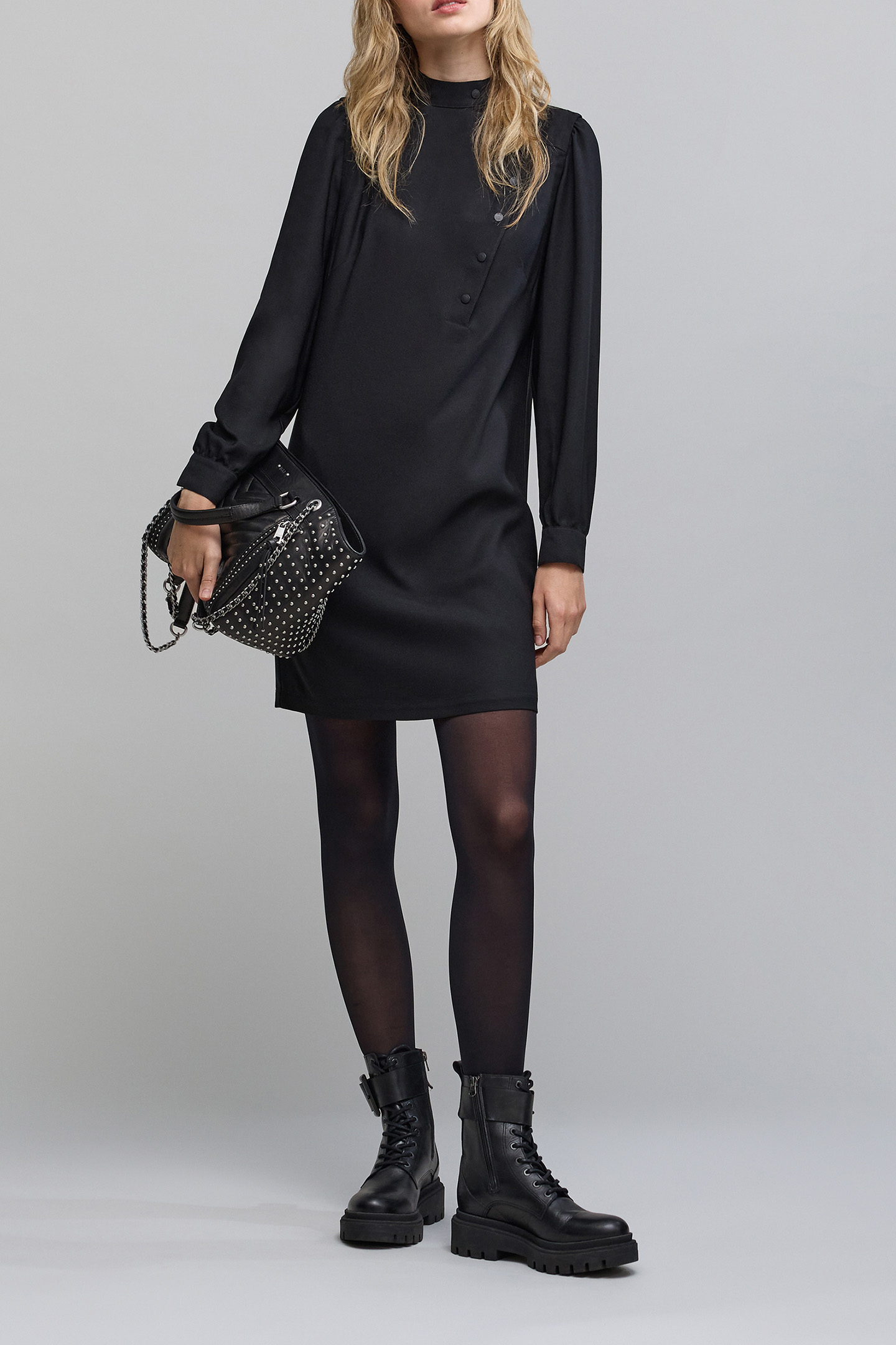 BLACK DRESS WITH ASYMMETRICAL CLOSURE 3