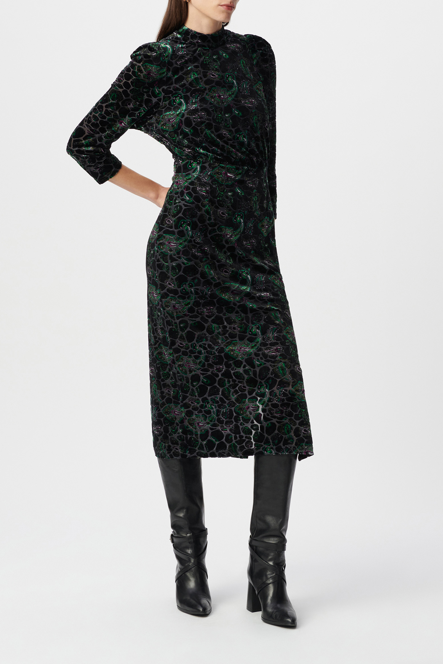 BLACK BAROQUE PAISLEY VELOUR DEVOURED DRESS 2