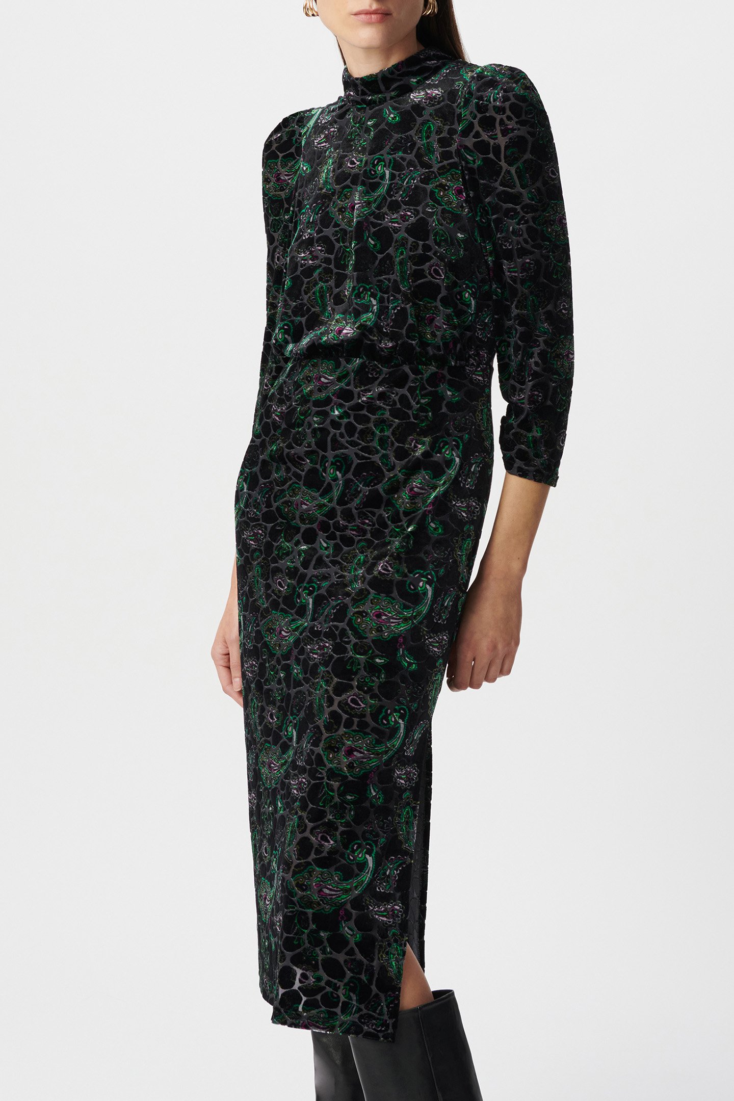 BLACK BAROQUE PAISLEY VELOUR DEVOURED DRESS 1