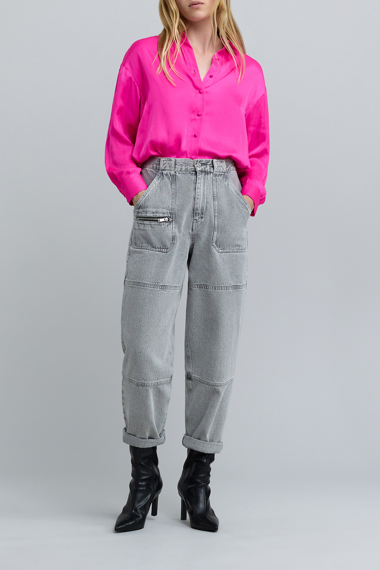 FUCHSIA SATIN WRINKLED SHIRT 2