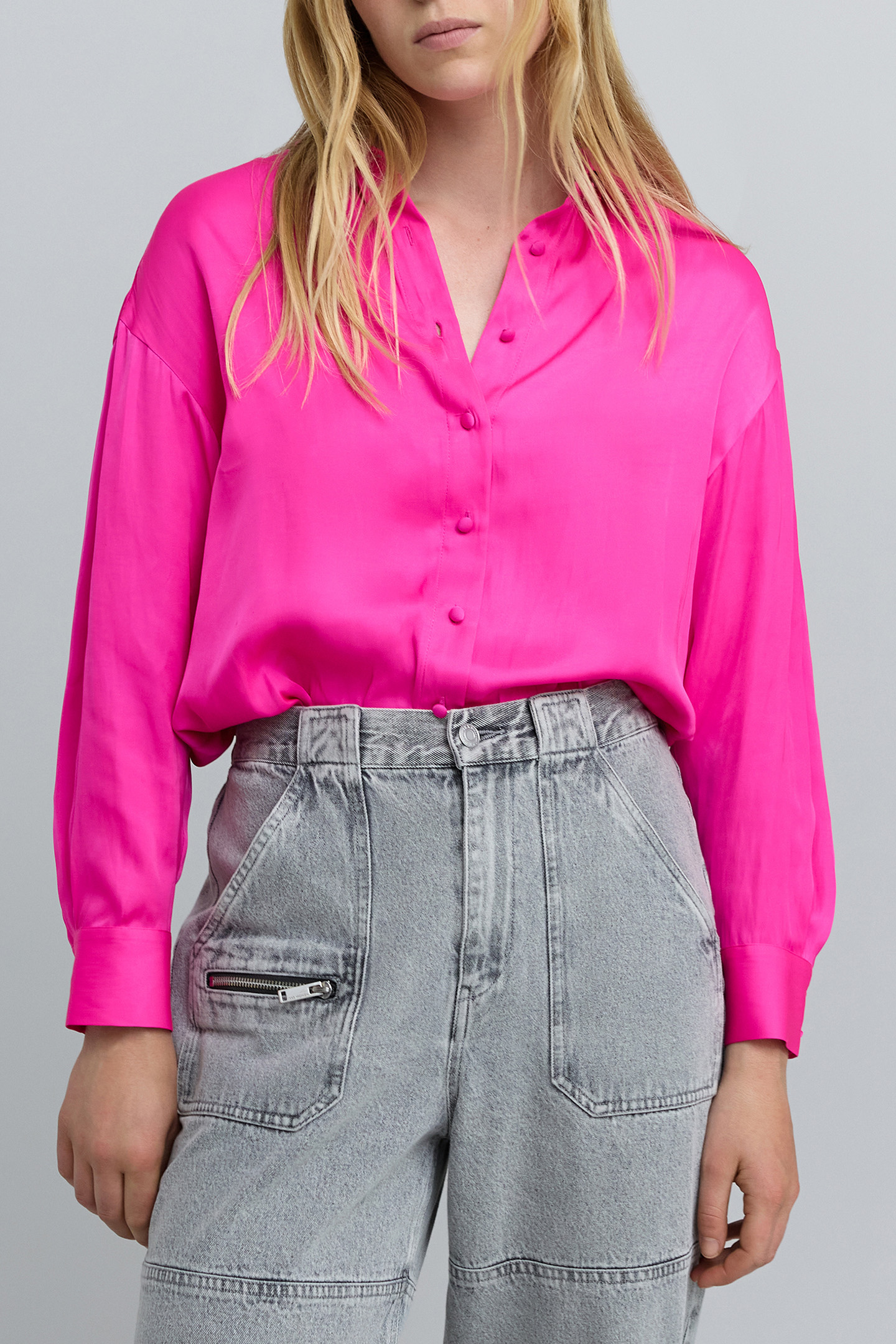 FUCHSIA SATIN WRINKLED SHIRT 1
