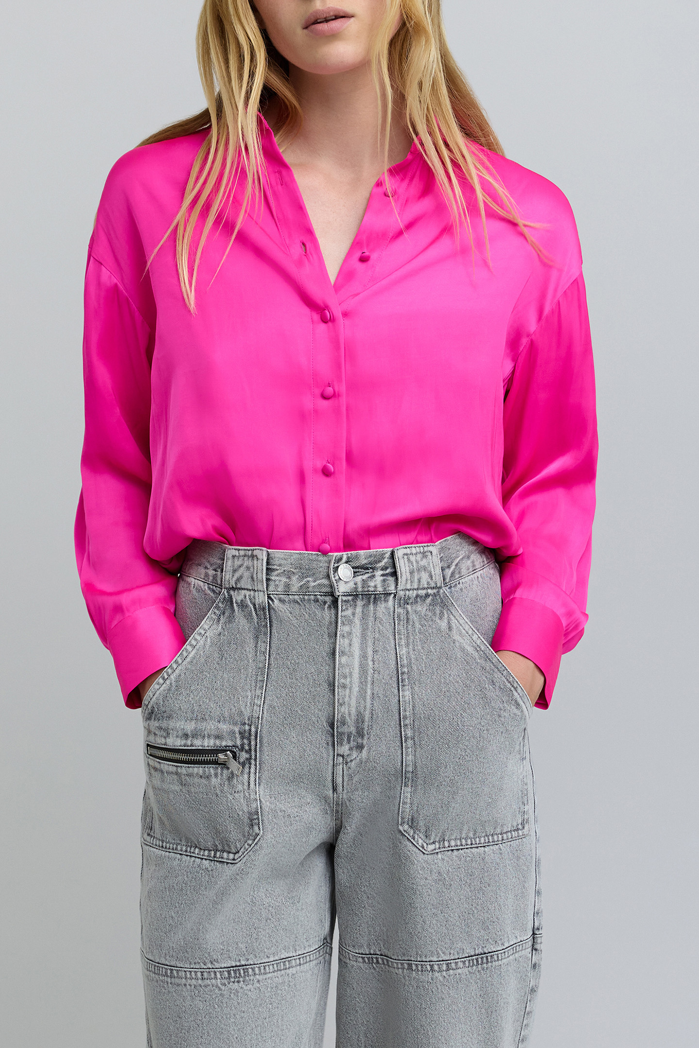 FUCHSIA SATIN WRINKLED SHIRT 4