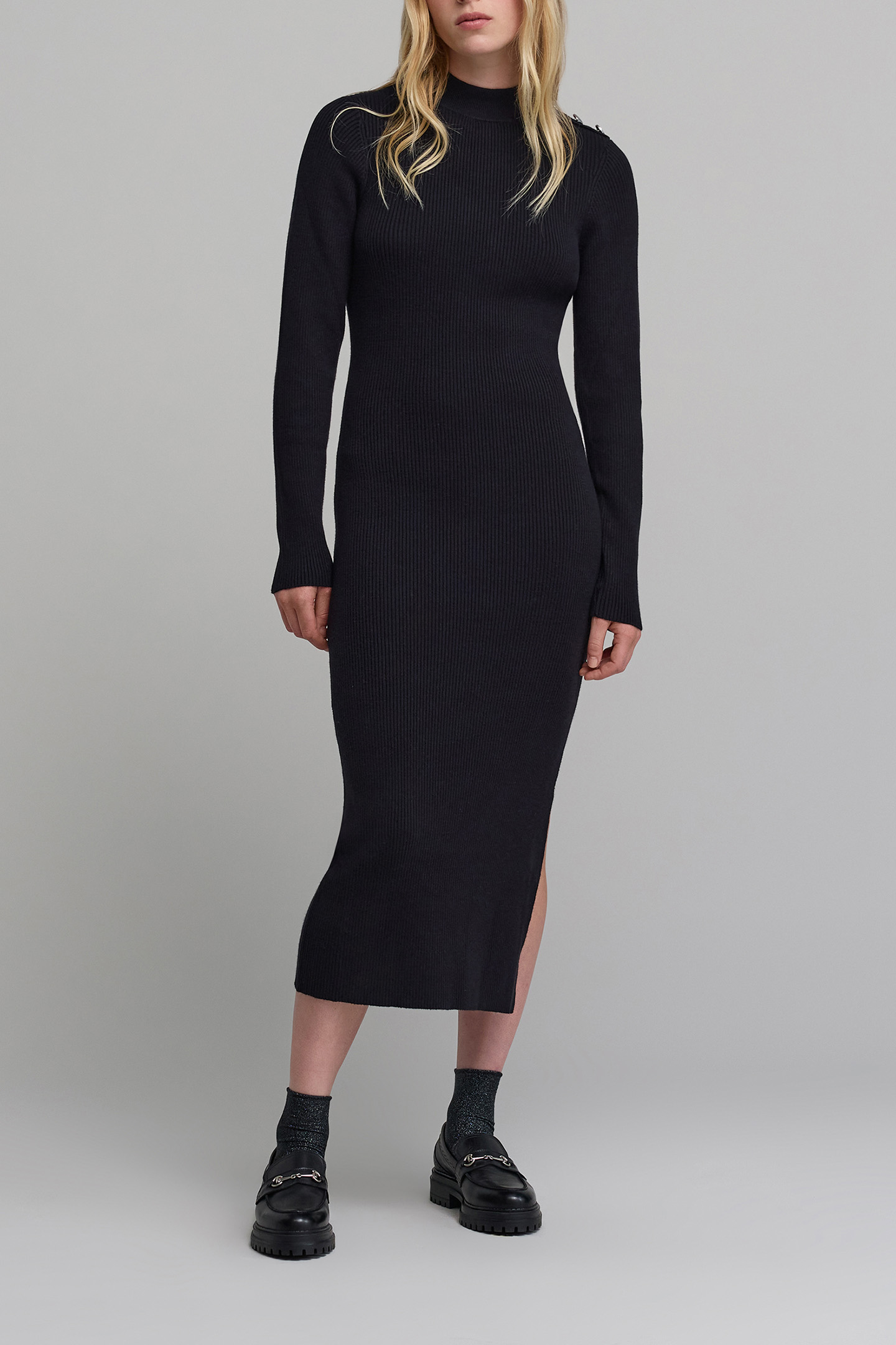 LONG BLACK RIBBED KNIT TUBE DRESS by IKKS