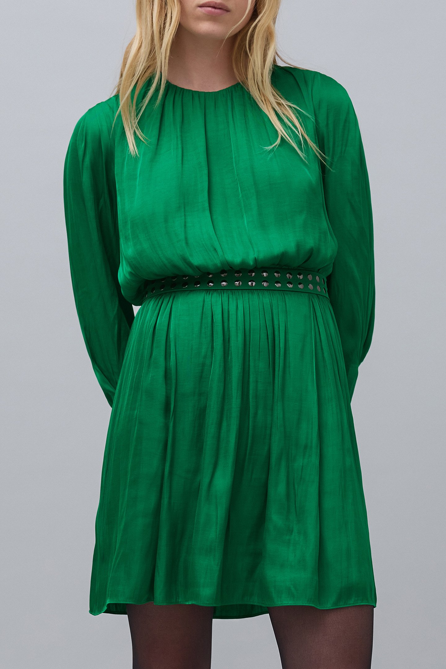 GREEN PRE-WRINKLED STUDDED DRESS by IKKS