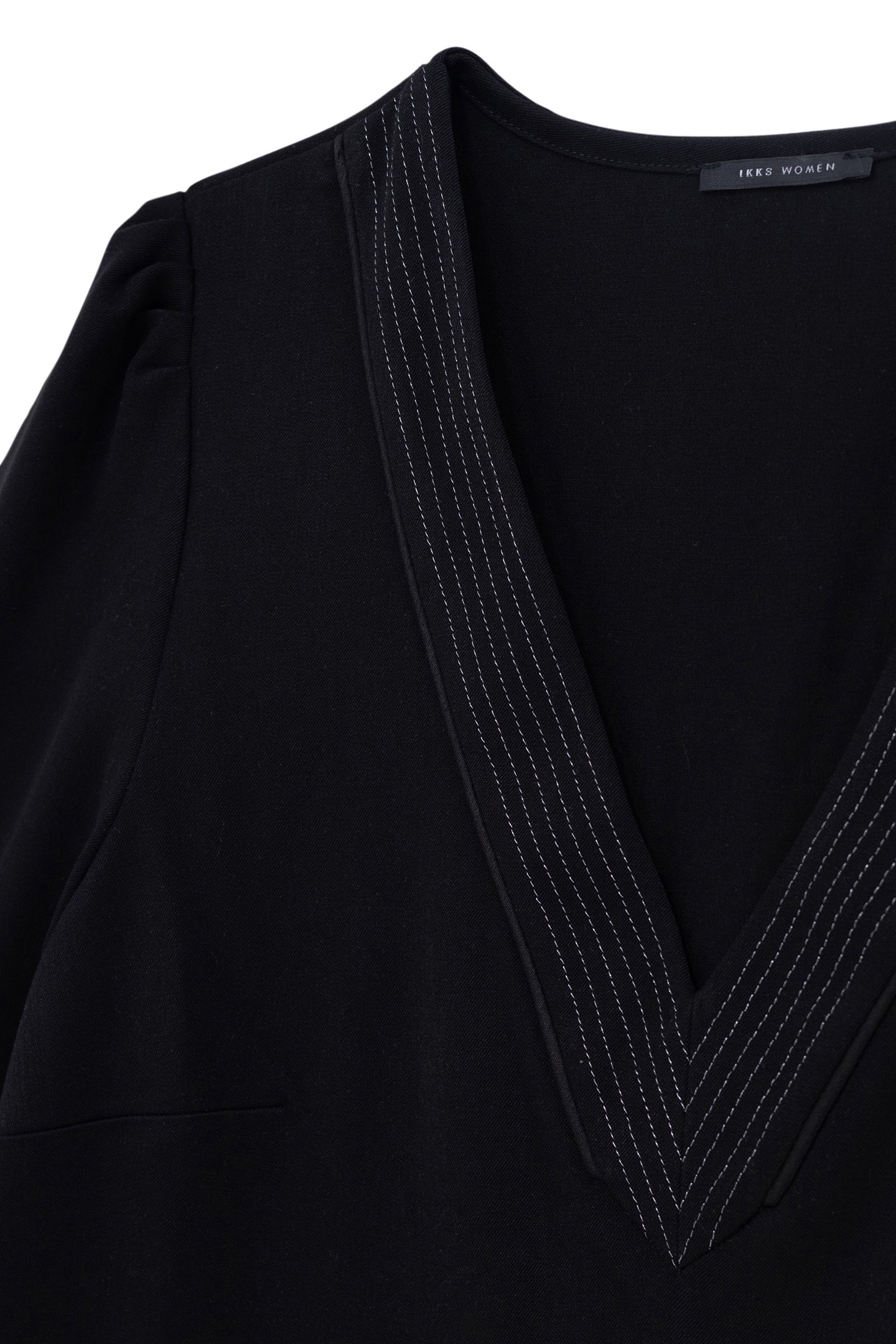 V-NECK LUREX OVERSTITCHED BLACK WRAP DRESS 7