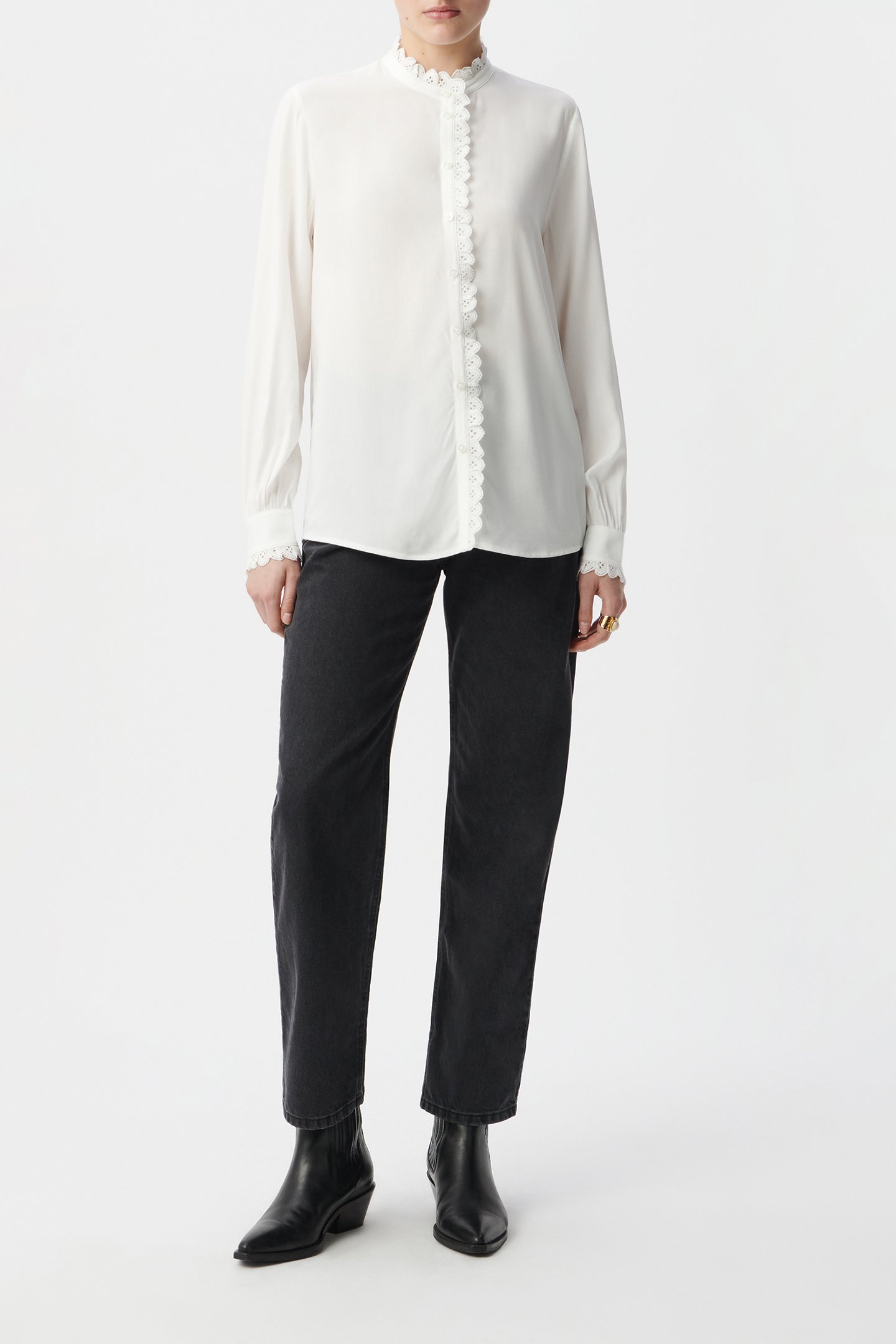 OFF-WHITE SHIRT WITH EMBROIDERED LACE TRIM by IKKS