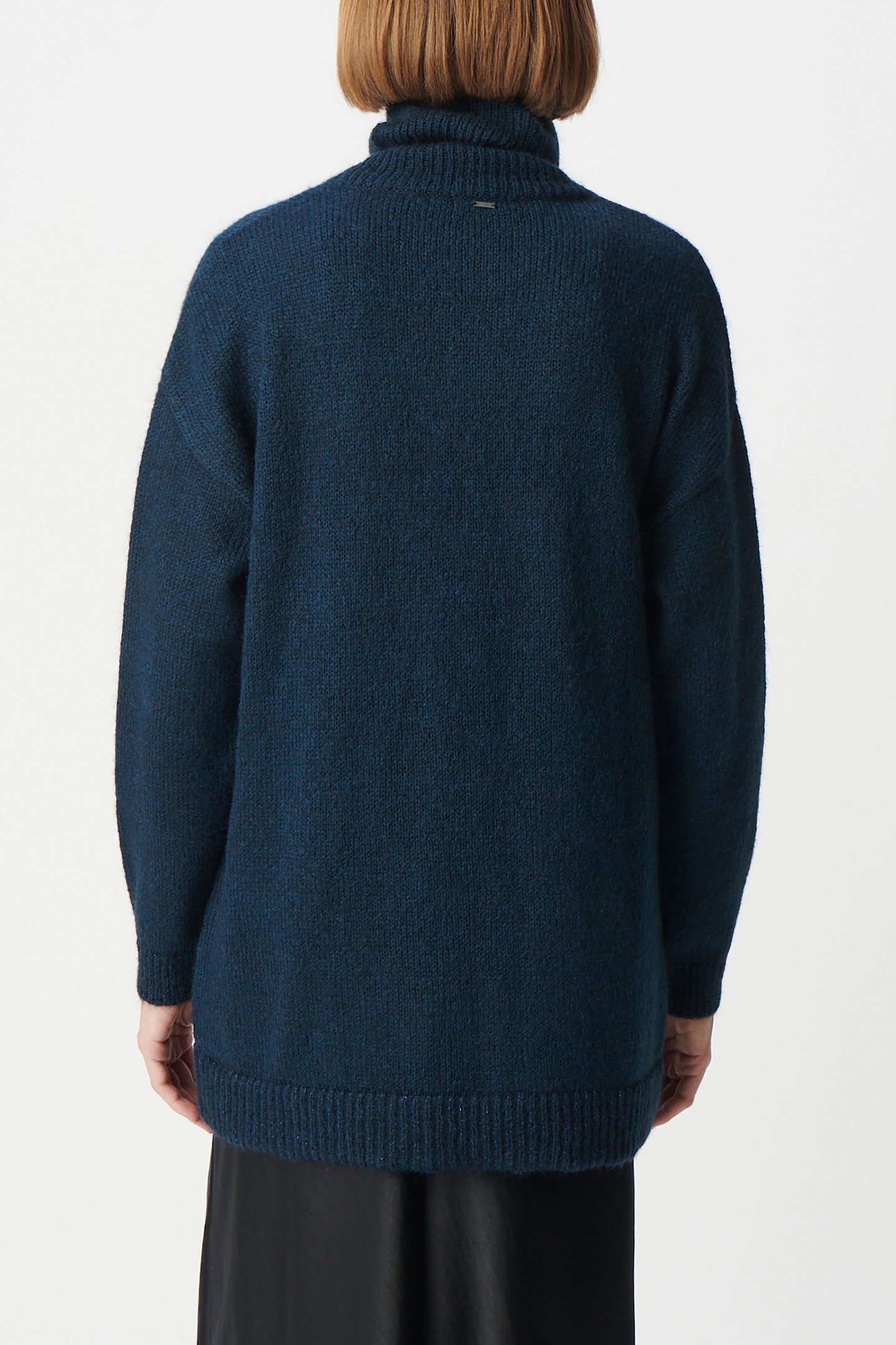NAVY RIB-KNIT TURTLENECK SWEATER WITH LUREX TRIM 2