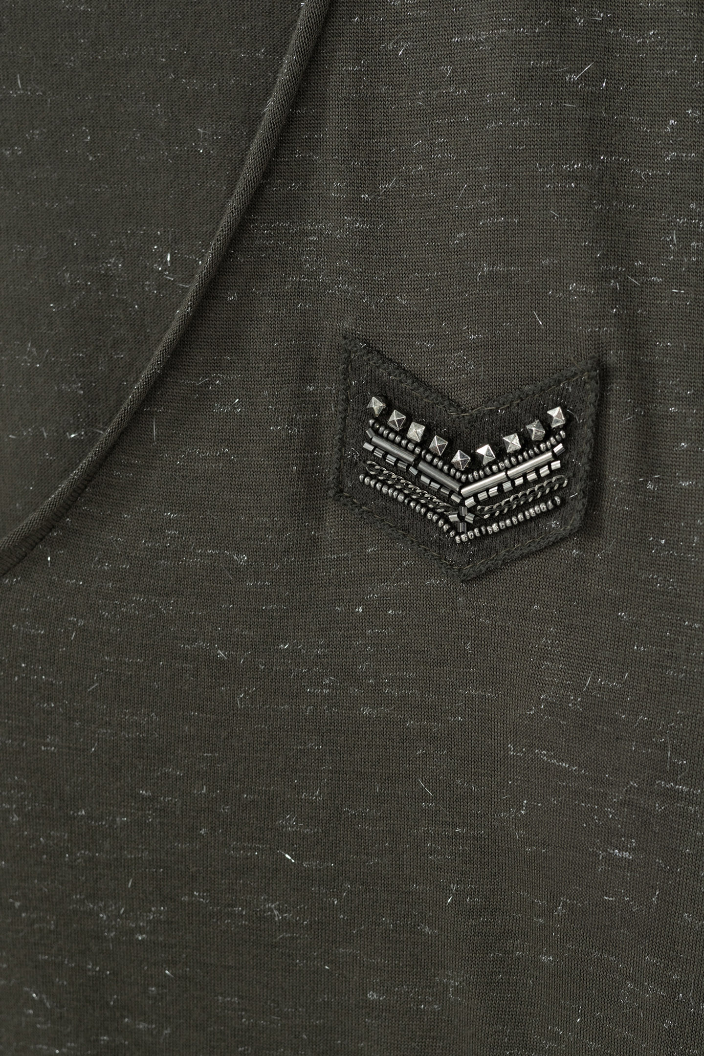 HERRINGBONE EMBROIDERY KHAKI GLITTER TEE WOMEN 2