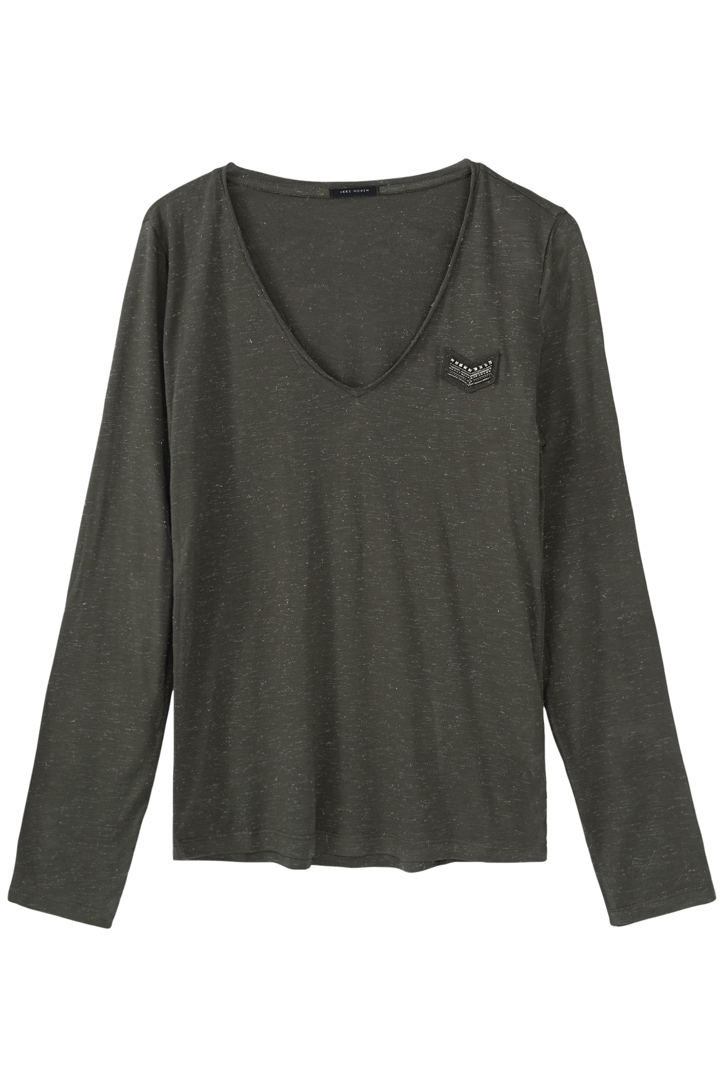 HERRINGBONE EMBROIDERY KHAKI GLITTER TEE WOMEN by IKKS